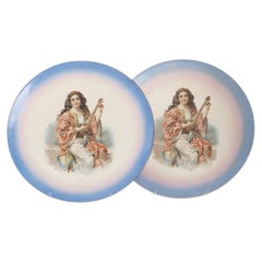 Earthenware - Pair of large plates in Alcantara earthenware - 19th century