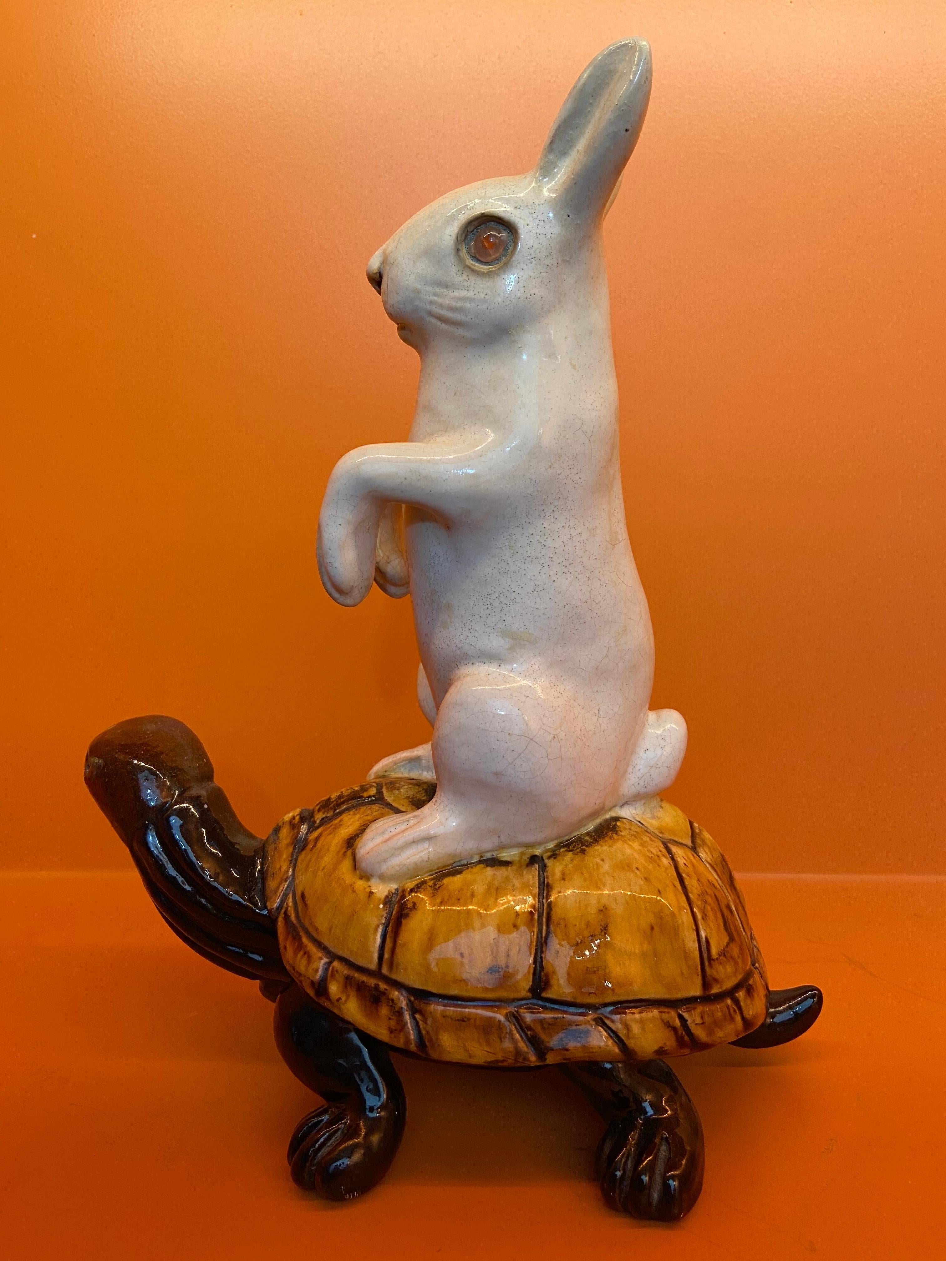 Français Lapin sur tortue, attribué à Emile Galle, français, 19ème siècle en vente