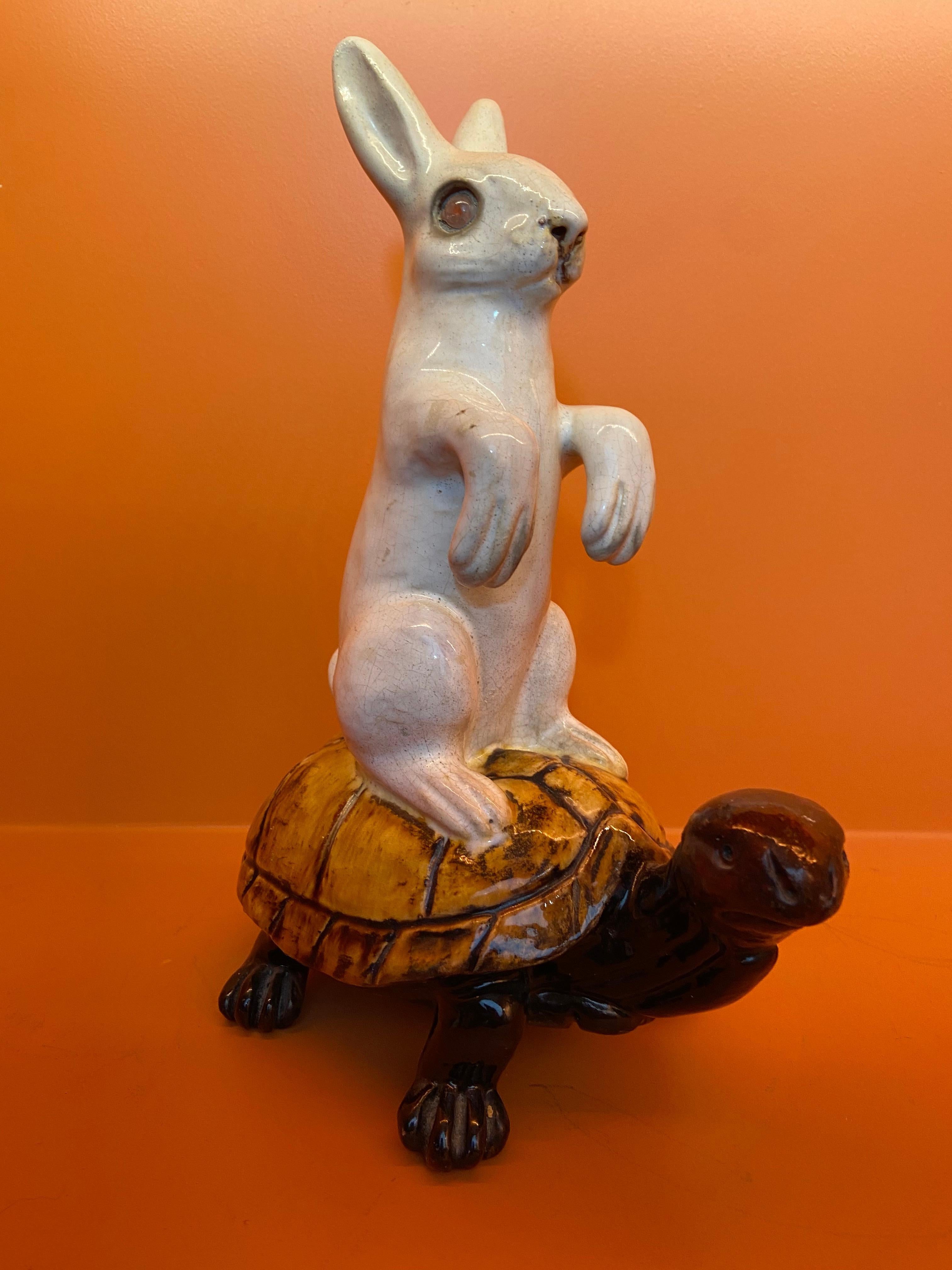 Louis XVI Earthenware Rabbit on Turtle, Attributed to Emile Galle, French, 19th Century For Sale