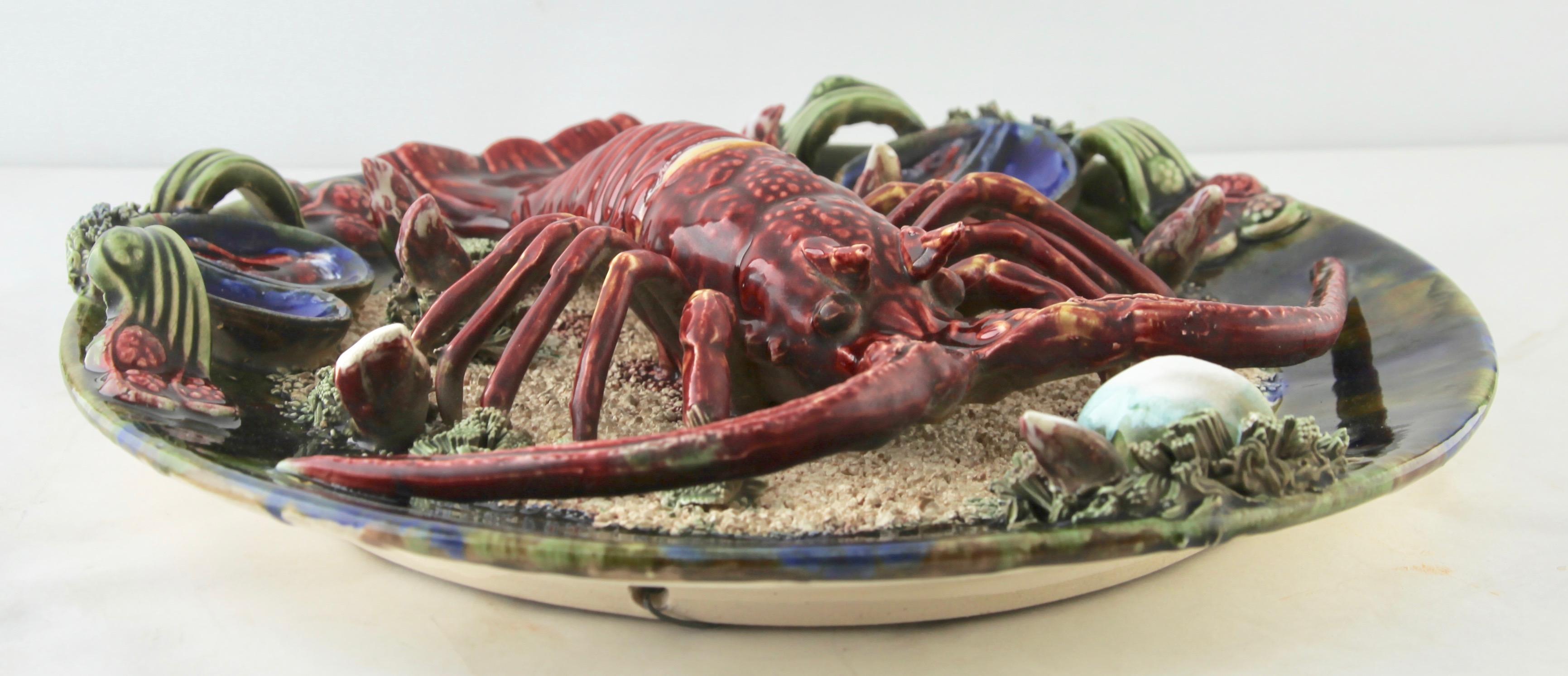Portuguese Earthenware Seafood Lobster Plate by J. Caldas Da Rainha, 1930 For Sale