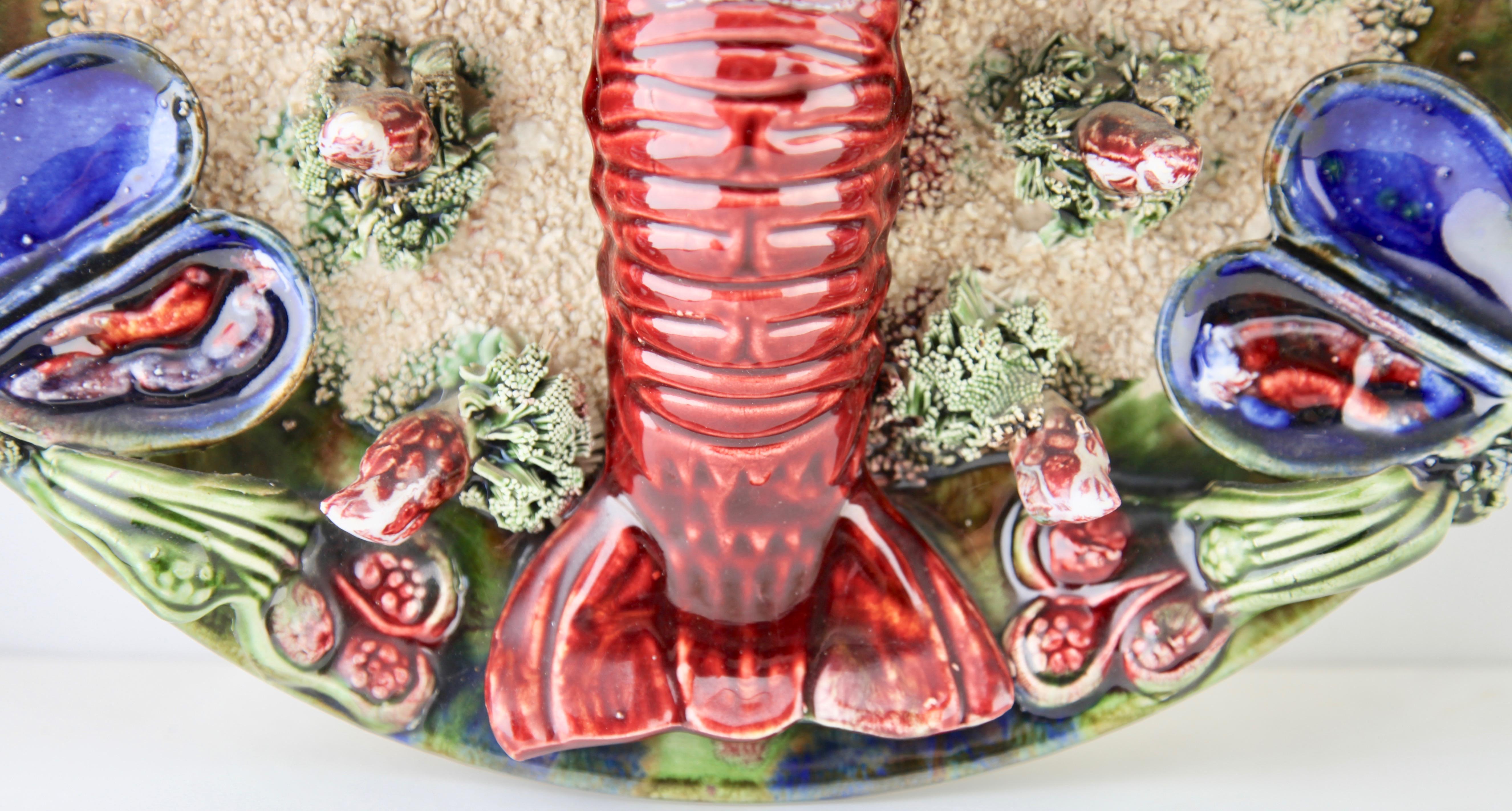 Earthenware Seafood Lobster Plate by J. Caldas Da Rainha, 1930 In Good Condition For Sale In Verviers, BE