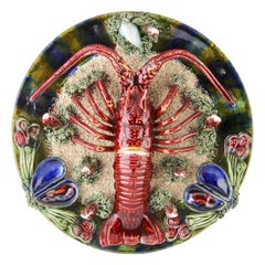 Vintage Earthenware Seafood Lobster Plate by J. Caldas Da Rainha, 1930