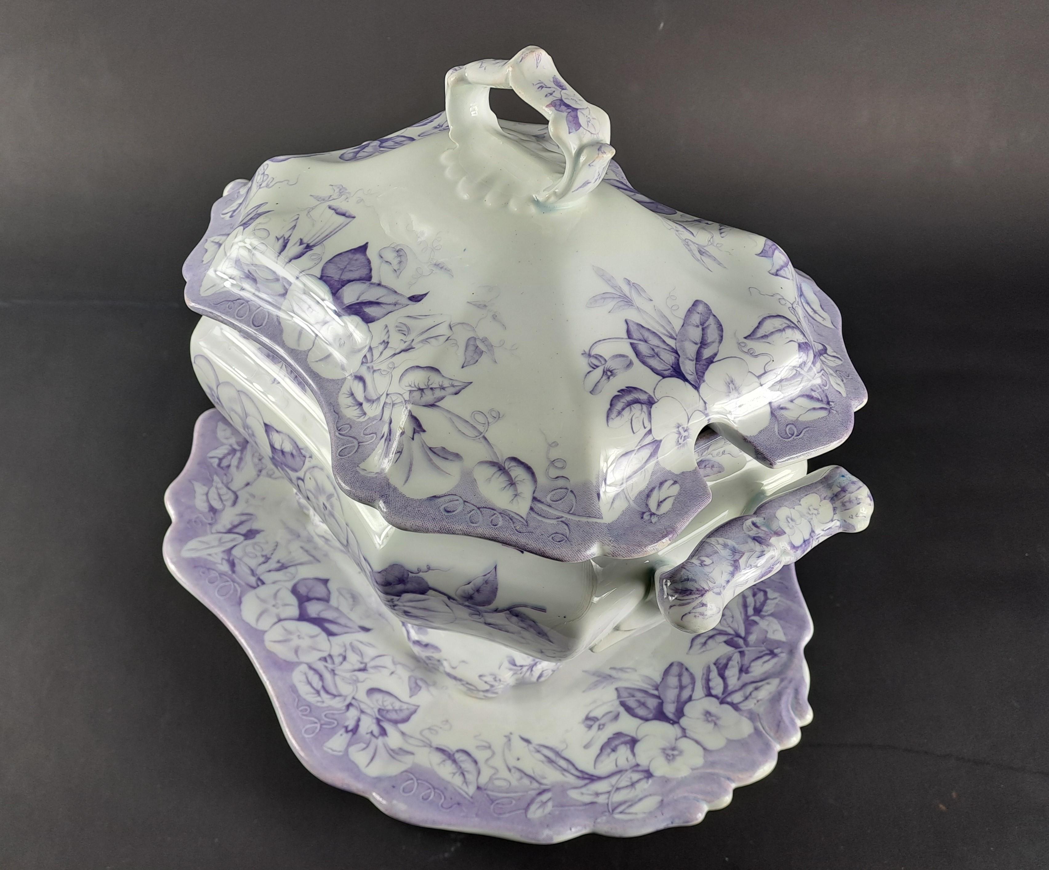 French Earthenware Soup Tureen And Dish From Maison Vieillard In Bordeaux For Sale