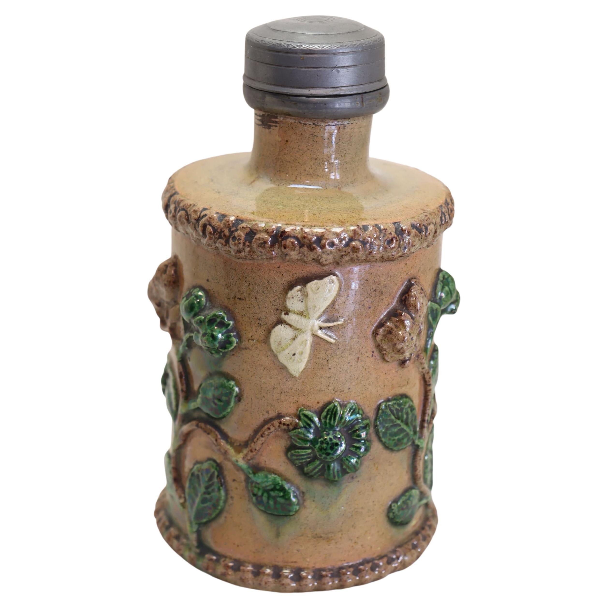 Earthenware Tea Canister with Pewter Lid For Sale