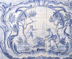 Earthenware - Tile panel - Wild boar hunt - 18th century
