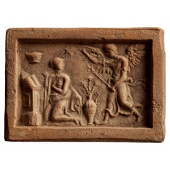 Earthenware Tile with Beautiful Relief of Woman and Angel