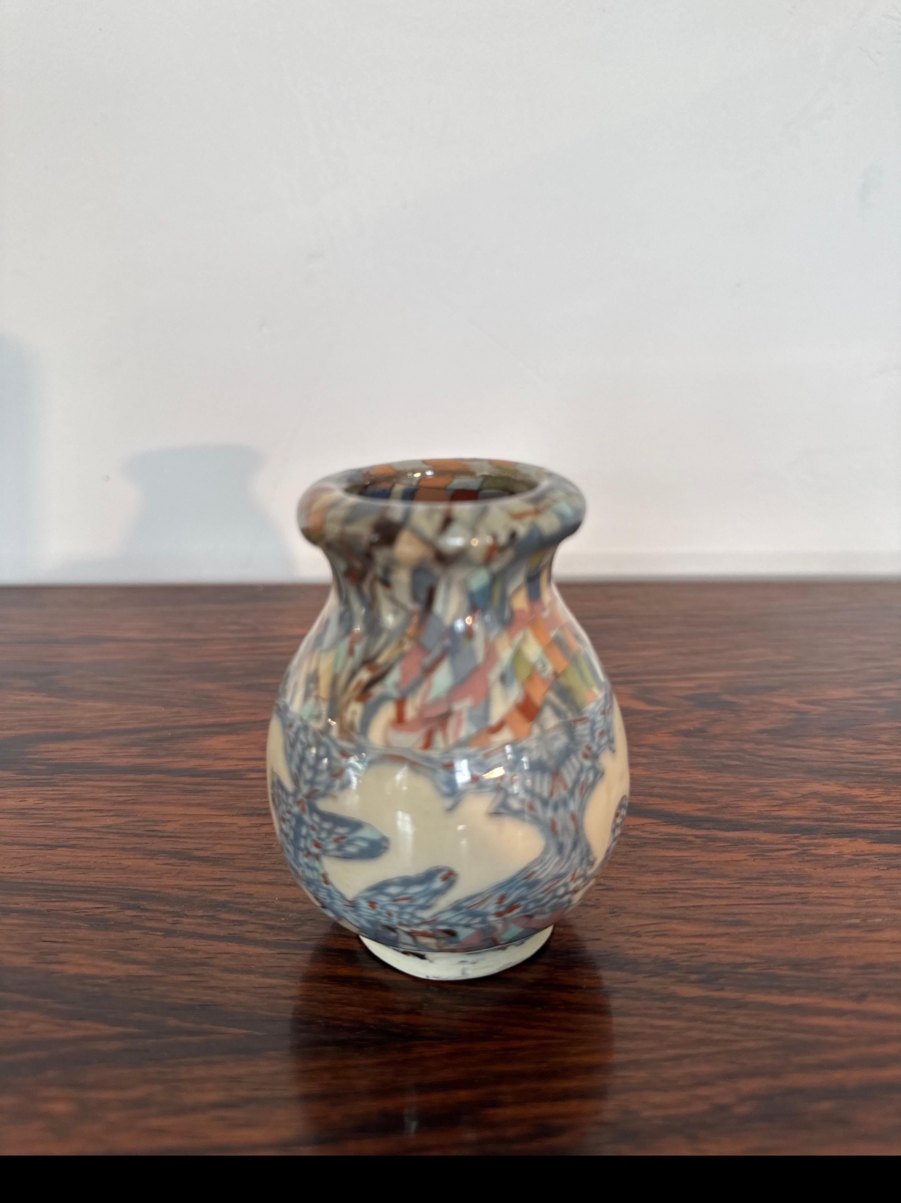 Jarrón de barro con decoración de mosaico Mille Fiori, Gerbino para Vallauris Glaseado en venta