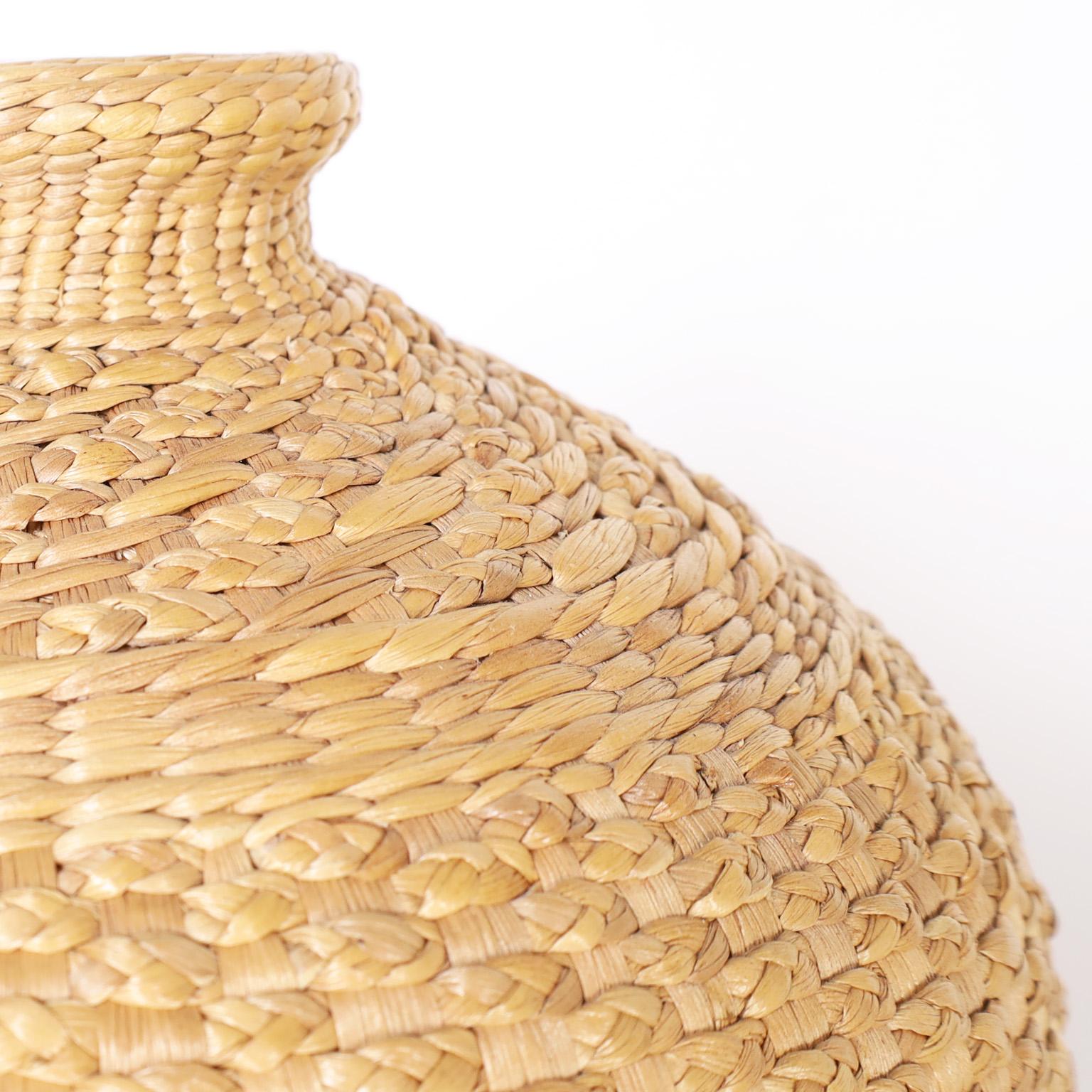 American Earthenware Vessel Wrapped in Reed For Sale