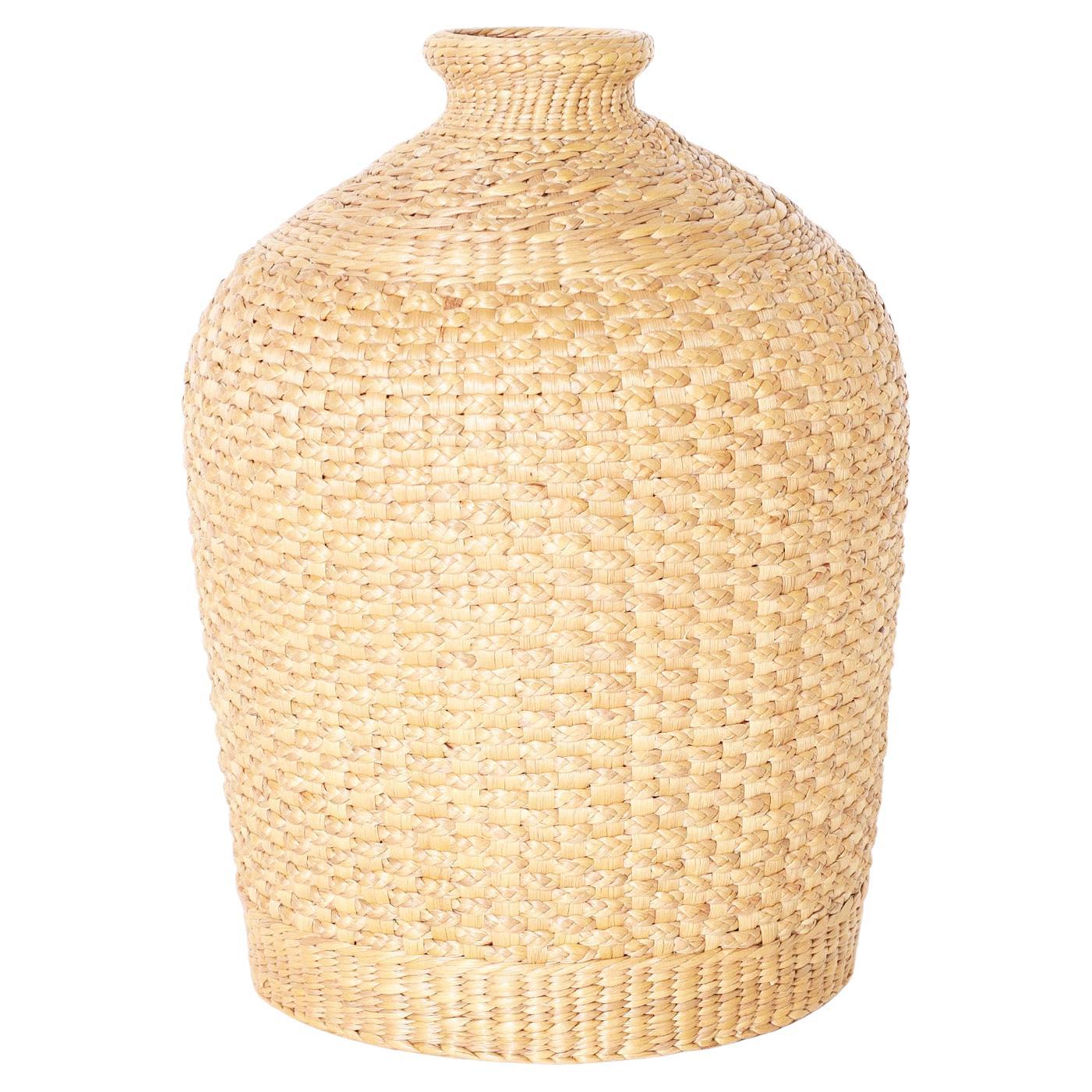 Earthenware Vessel Wrapped in Reed For Sale