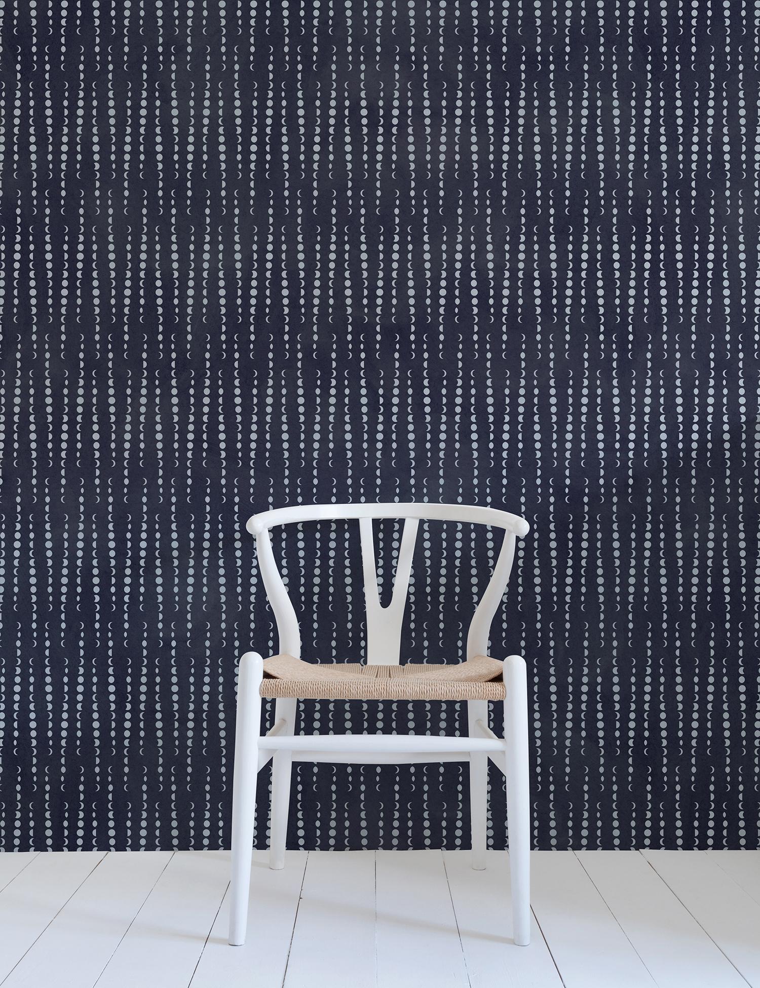 Earthlight Designer Wallpaper in Vega 'Pale Blue and Navy Dark Blue' In New Condition For Sale In Brooklyn, NY