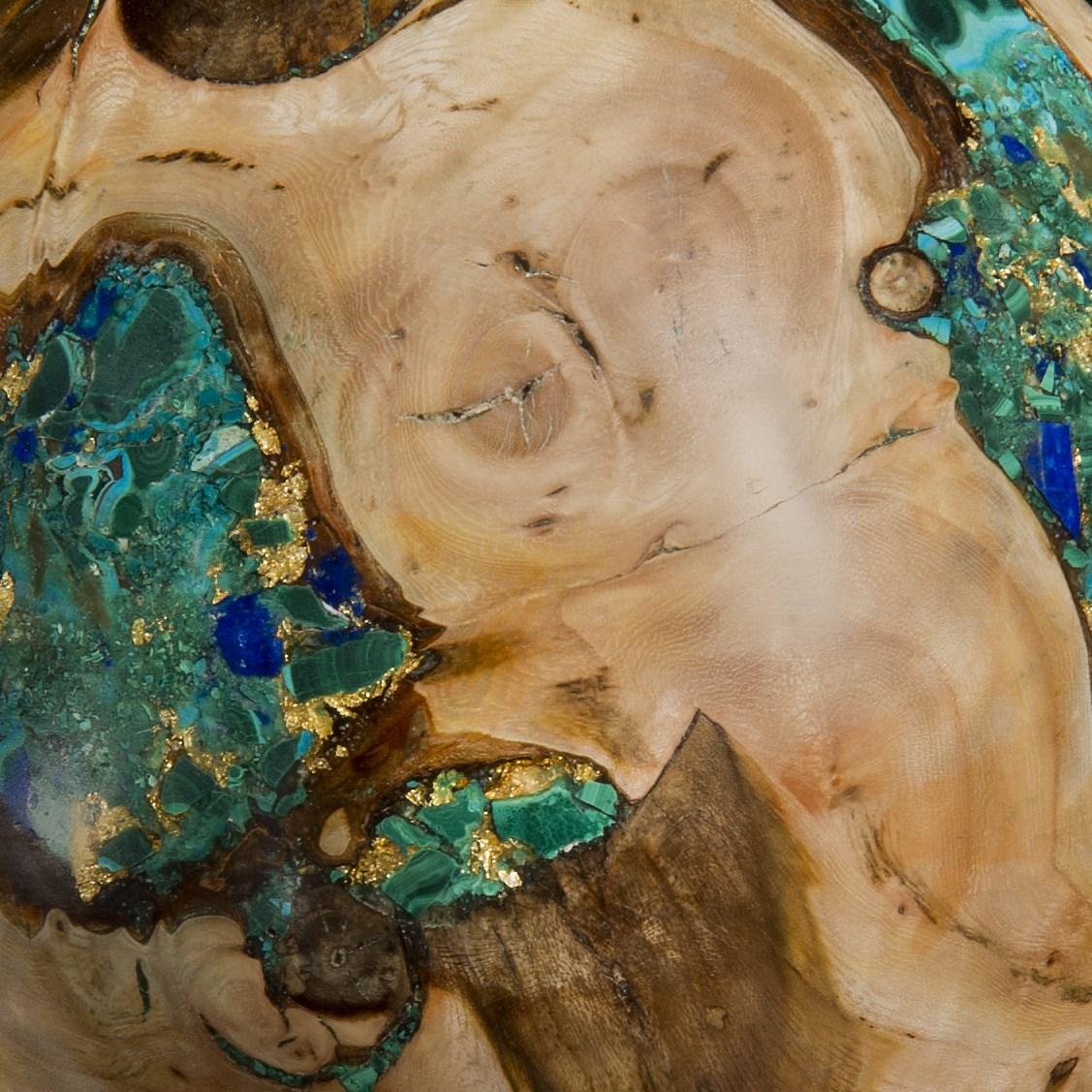 Hand-Crafted Earthly Treasures No 31, an Elm & Mixed Mineral Sculpture by Morrison Thomas
