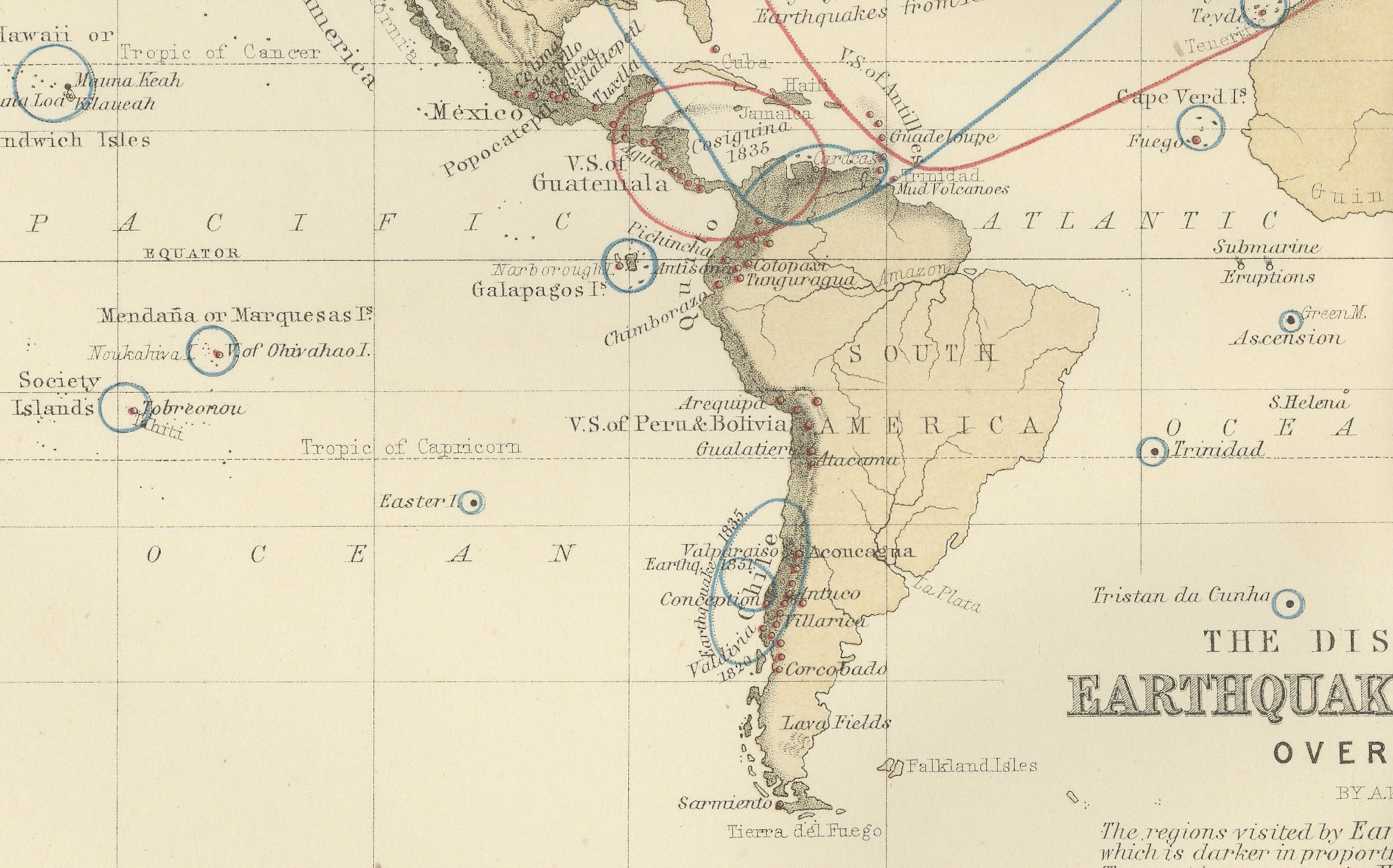 Scottish Earthquakes and Volcanoes Map by A.K. Johnston – Seismic Activity Atlas 1852 For Sale