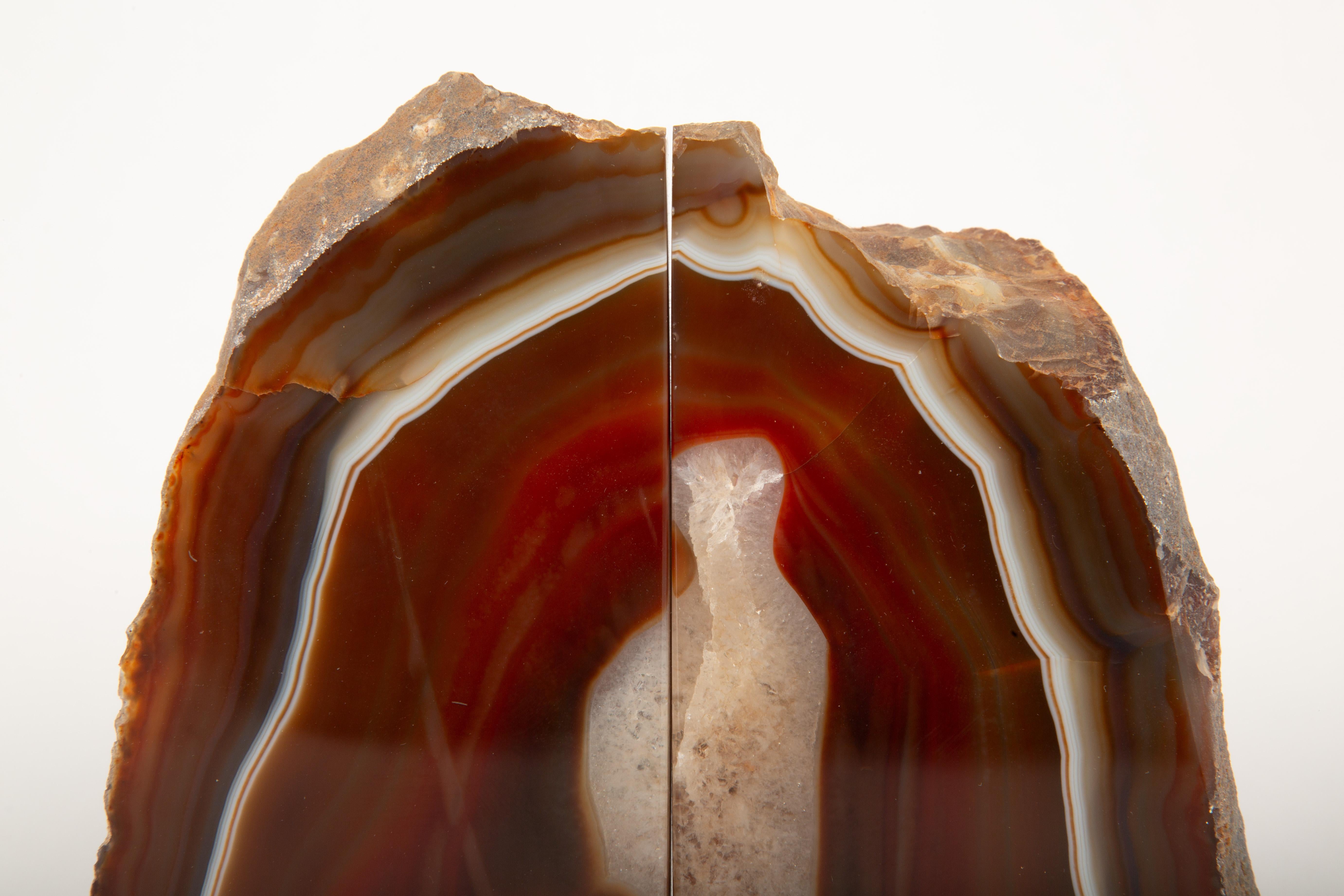 Contemporary Earth’s Art: Fiery Red Agate Bookends For Sale