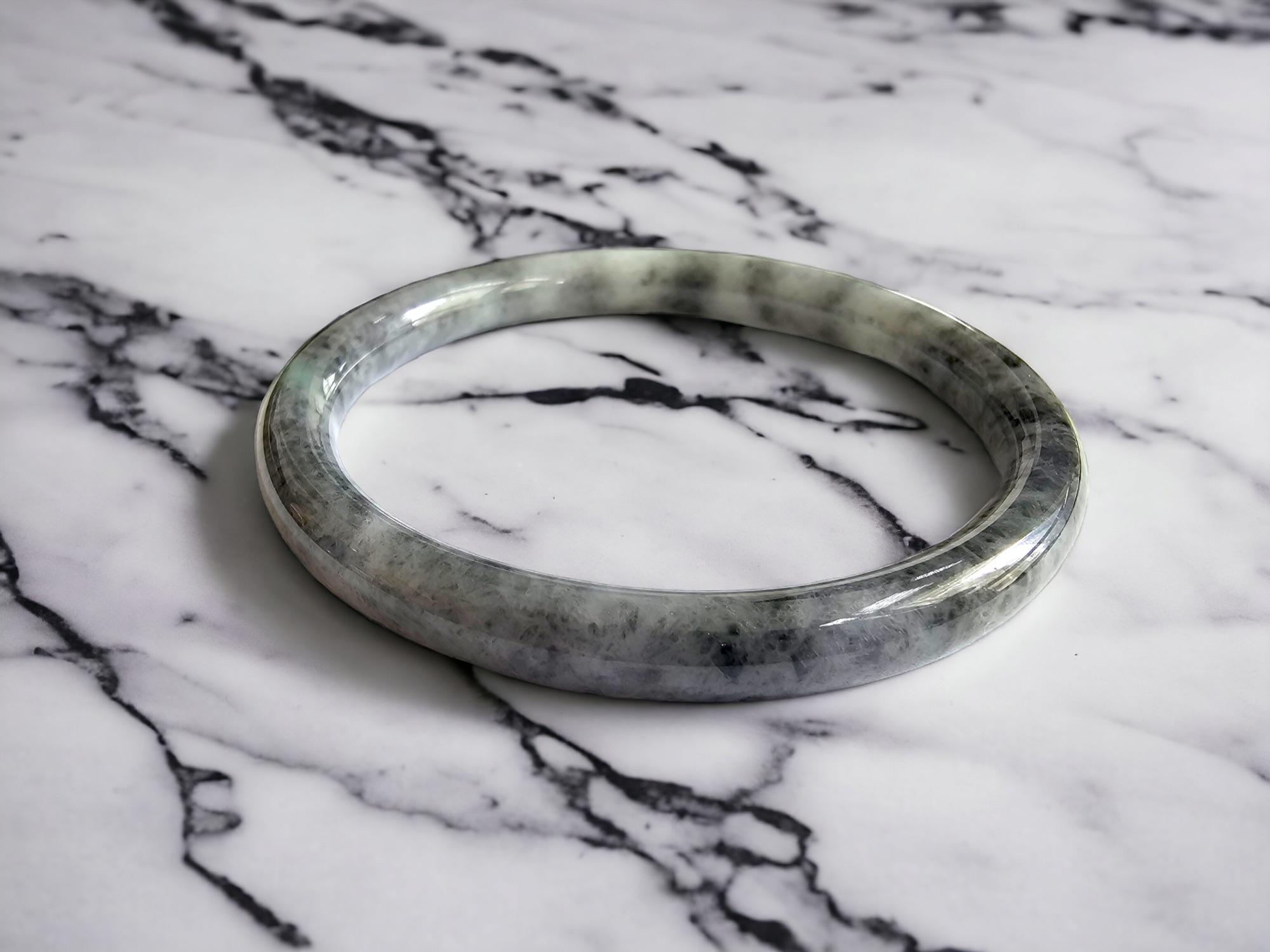 Earth's Burmese A-Jade Bangle Bracelet Black, Green, Grey, White Jadeite 08807 For Sale 6