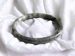 Earth's Burmese A-Jade Bangle Bracelet Black, Green, Grey, White Jadeite 08807