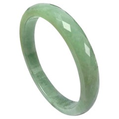 Earths Burmese Green A-Jade Faceted Bangle Bracelet 08814
