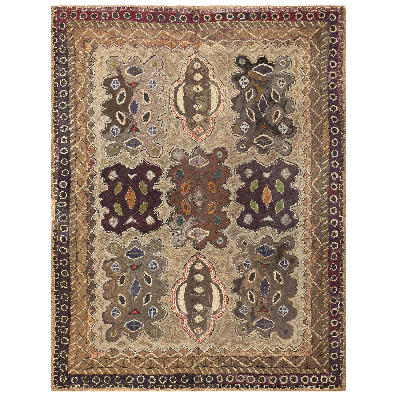 Earthy Antique American Hooked Rug. Size: 6 ft 6 in x 8 ft 9 in 