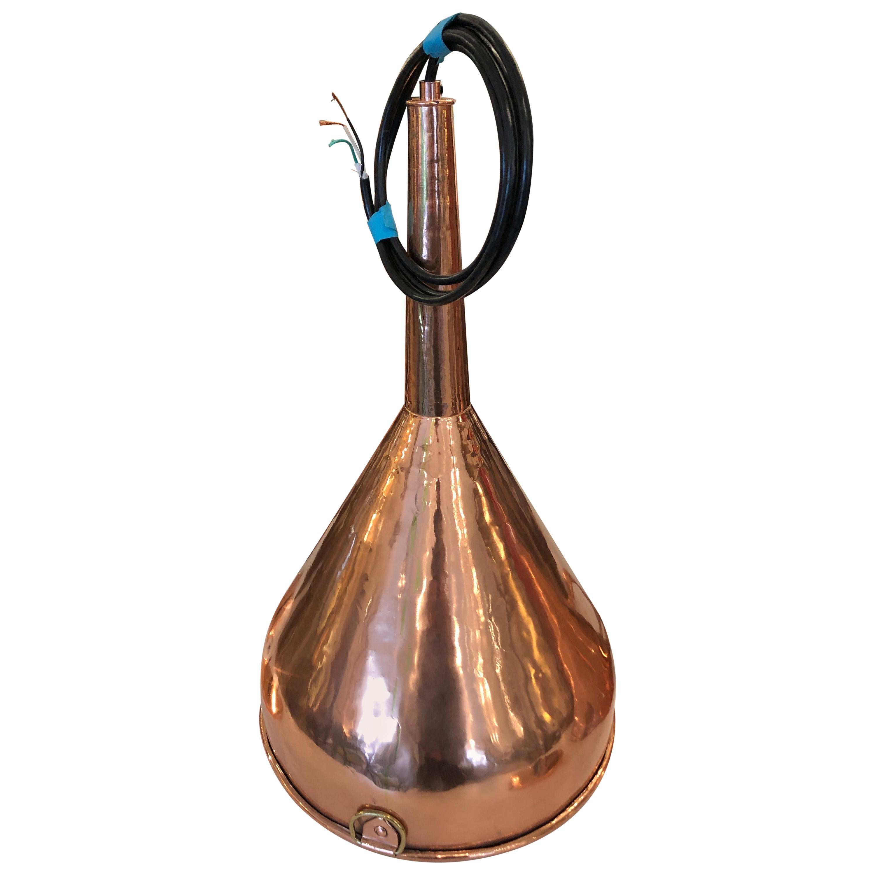 Earthy Antique Copper Funnel Light Pendant For Sale