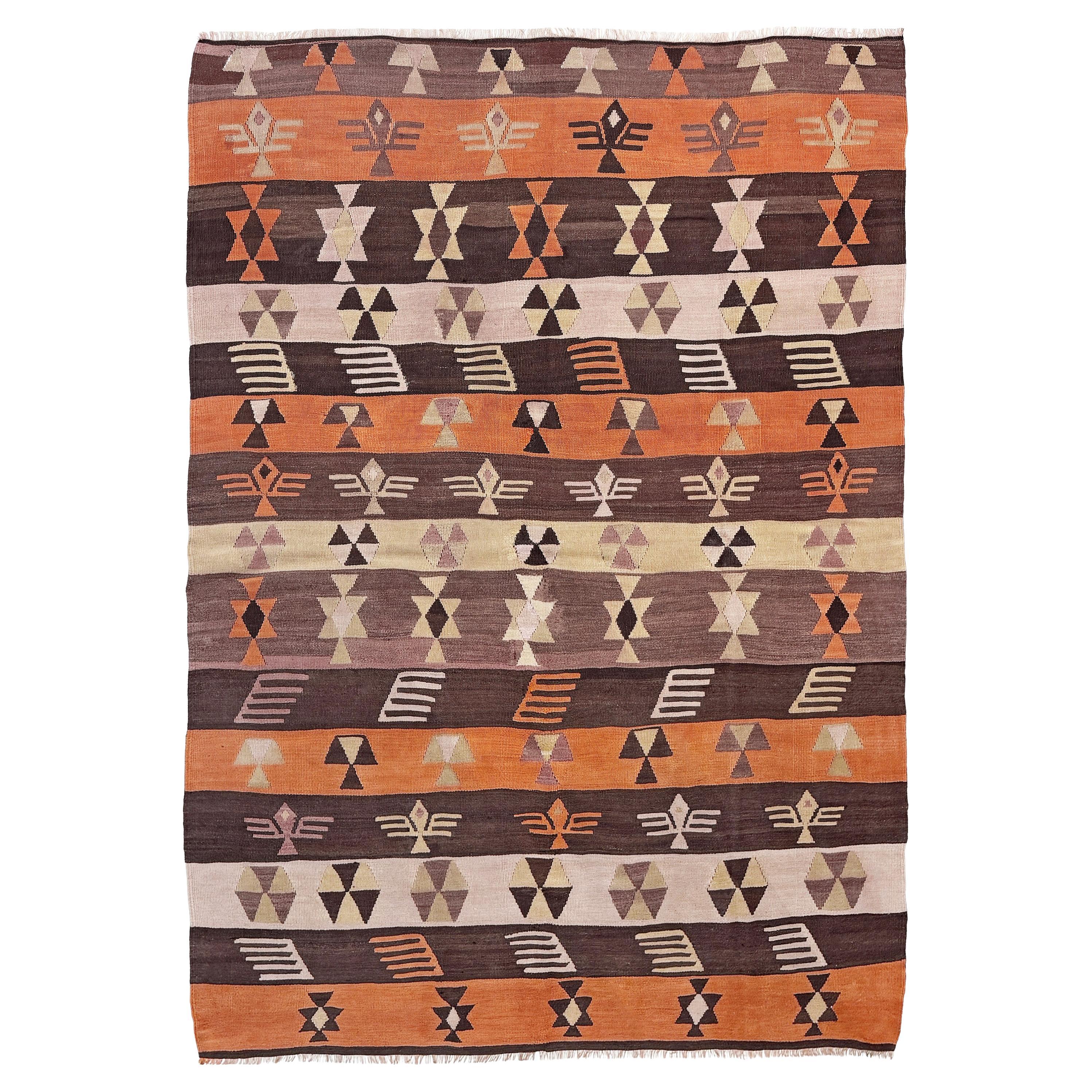 Earthy Central Anatolian Tribal Kilim • Navajo-Style Vintage Flatweave Rug (6×8)