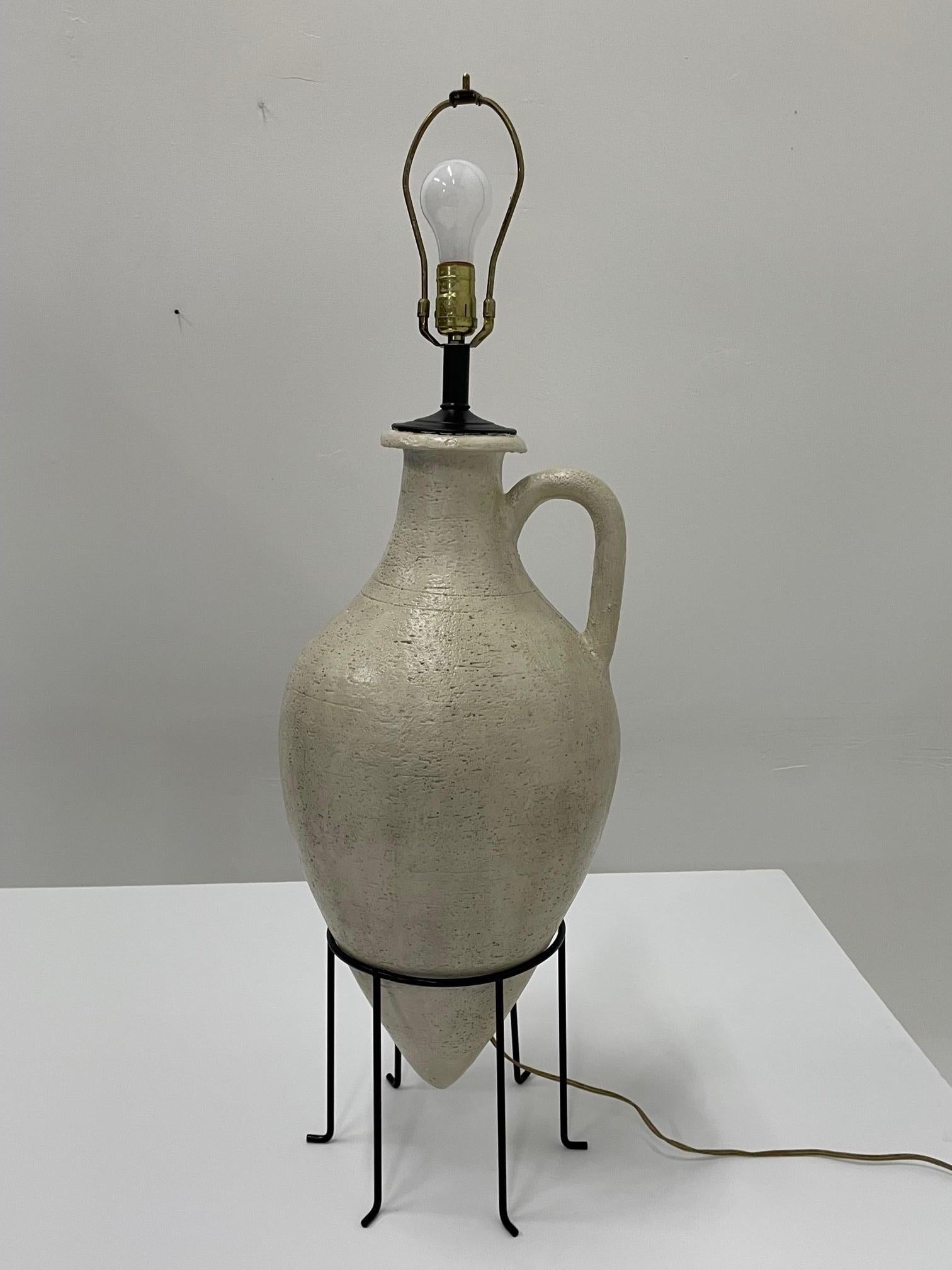 Classical Greek Earthy & Elegant Sculptural Pottery Grecian Style Urn Lamp on Stand