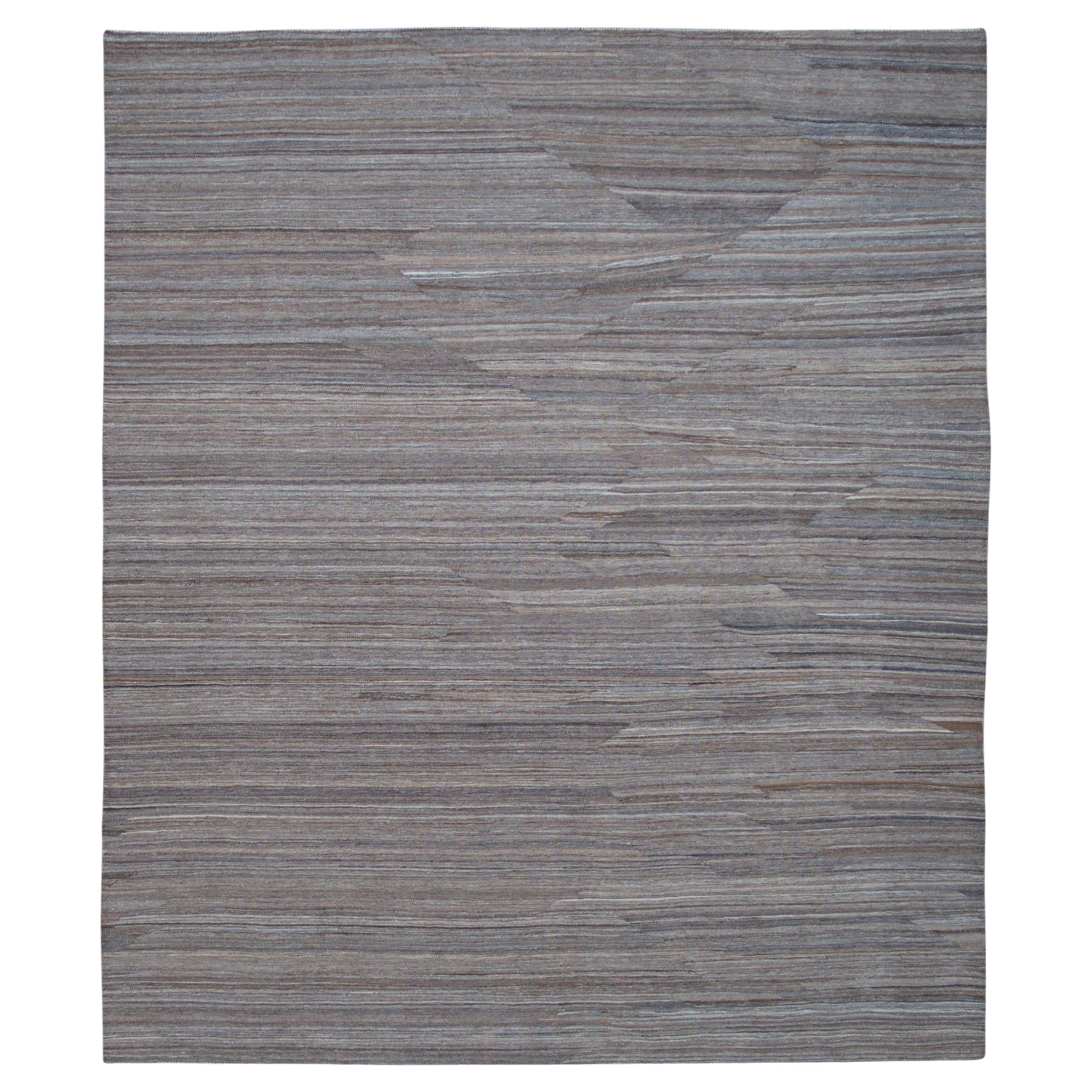 Earthy Grey Brown Tones Mazandaran-Style Wool Kilim 8'2''x9'7''