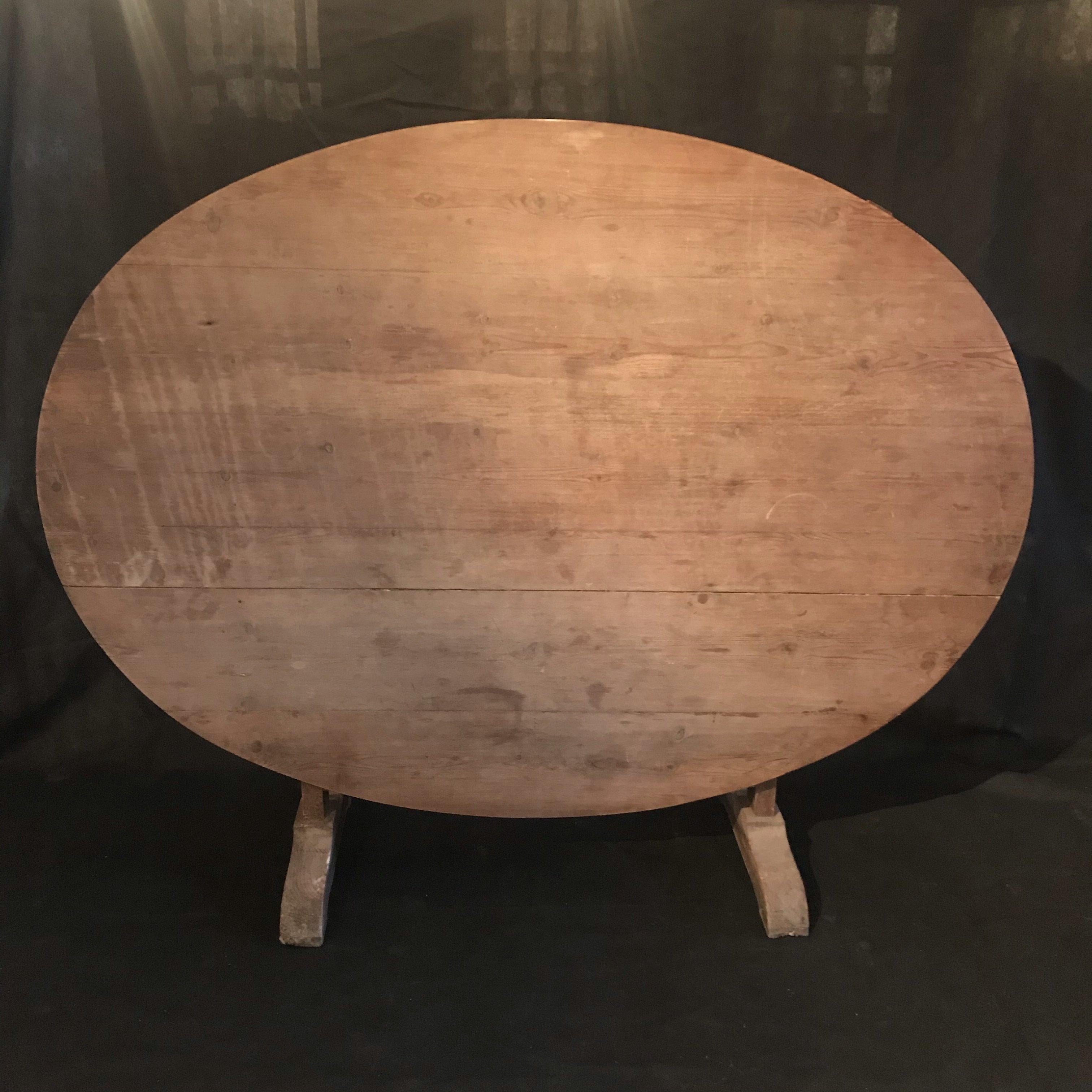 Pine Earthy Large 19th Century Oval French Wine Tasting Dining Table