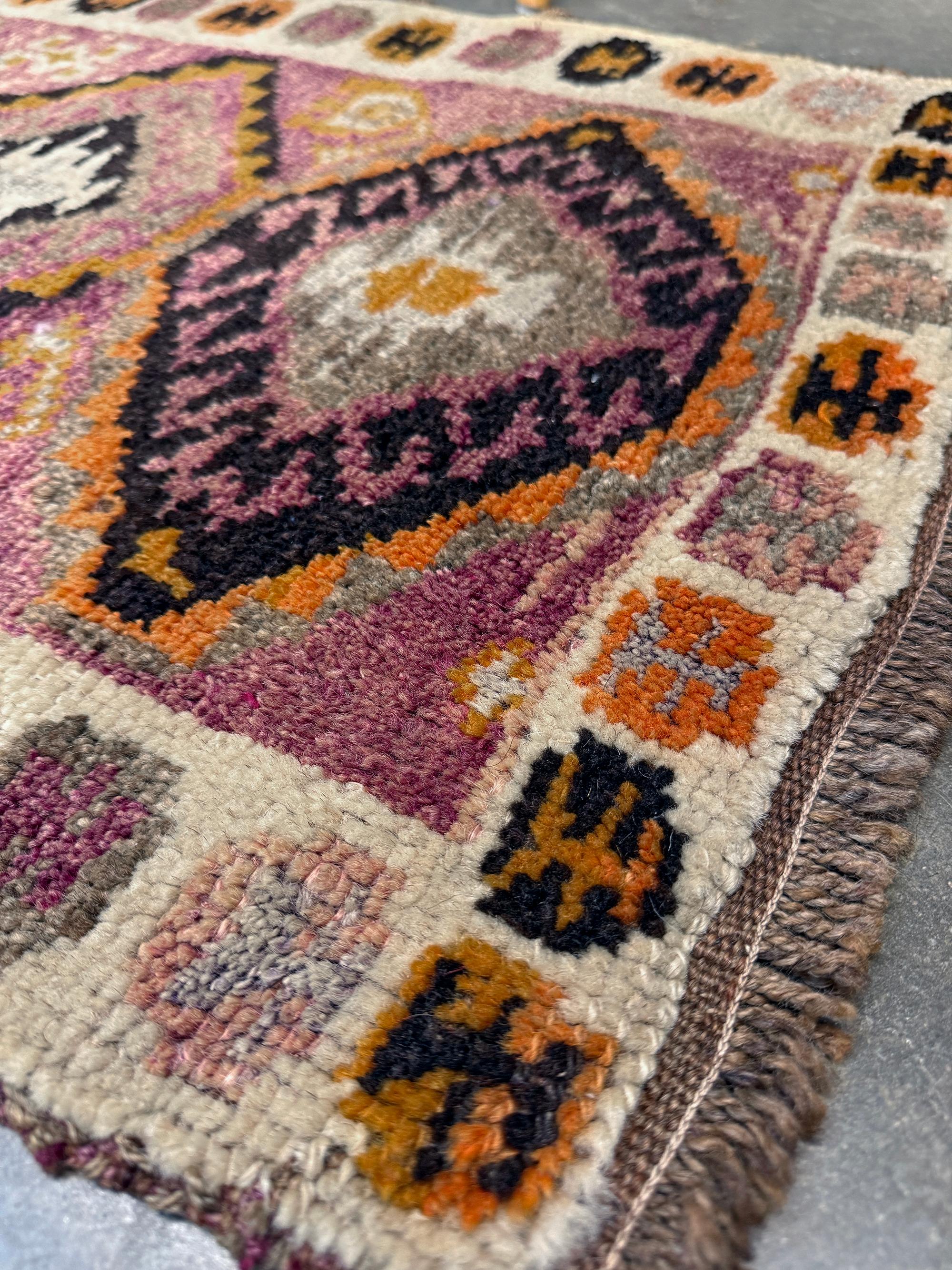 Earthy Mauve Anatolian Vintage Mini Rug / Yastik • Turkish Bathmat / Doormat For Sale 1