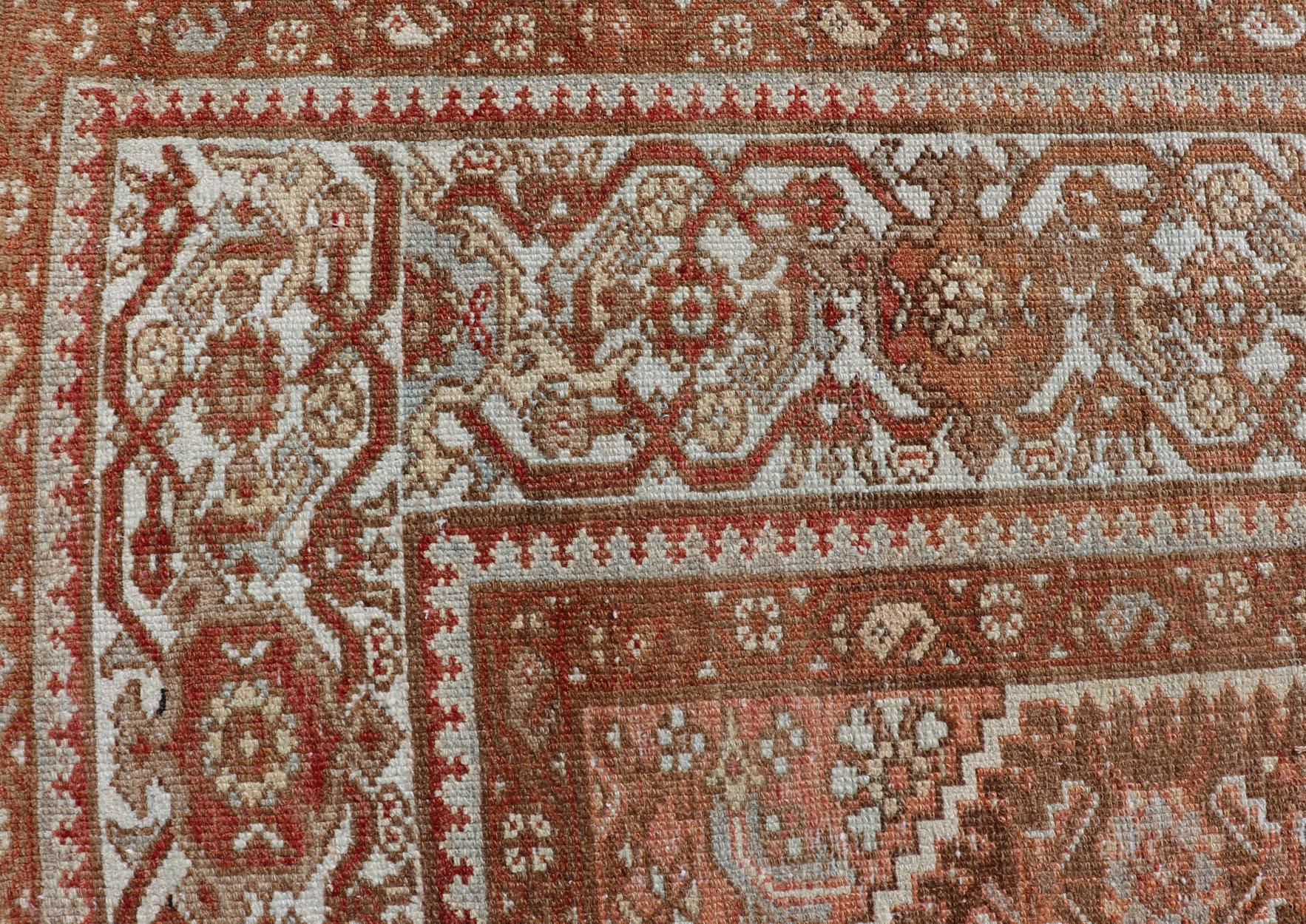 Earthy Tone Antique Hand Knotted Persian Hamadan Rug with All-Over Pattern For Sale 2