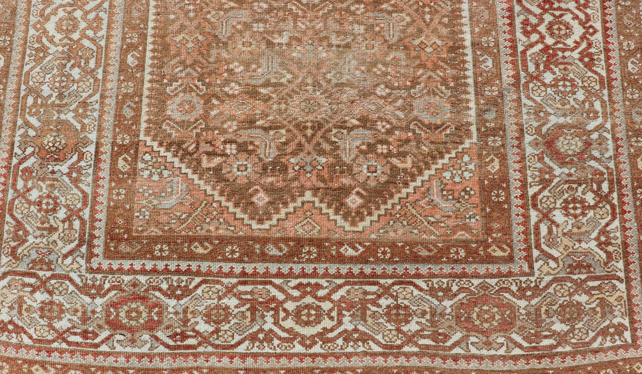 Earthy Tone Antique Hand Knotted Persian Hamadan Rug with All-Over Pattern For Sale 3