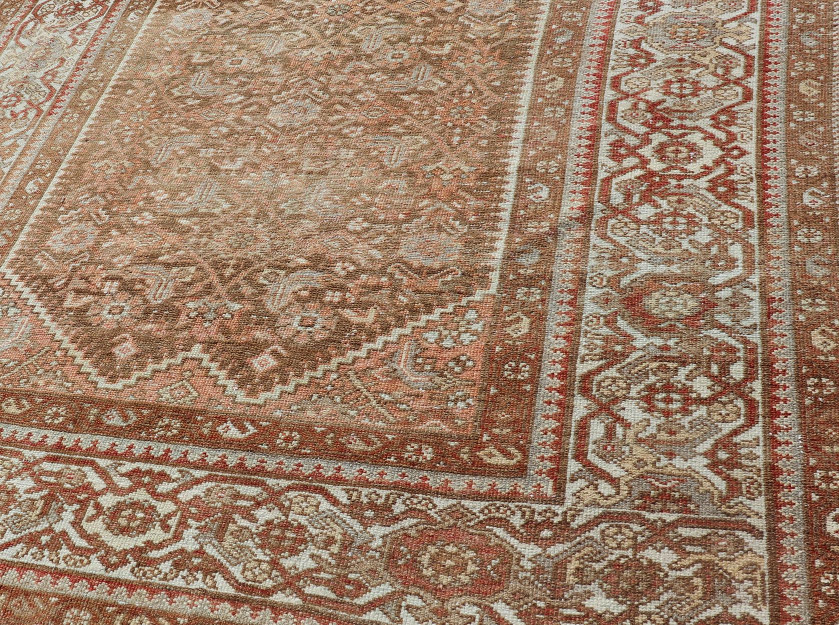 Earthy Tone Antique Hand Knotted Persian Hamadan Rug with All-Over Pattern For Sale 5