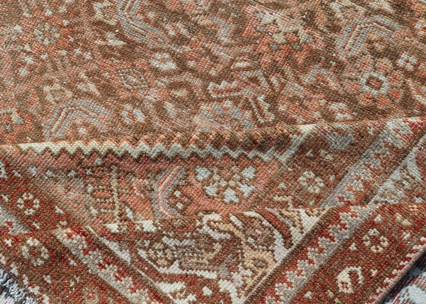 Earthy Tone Antique Hand Knotted Persian Hamadan Rug with All-Over Pattern For Sale 7