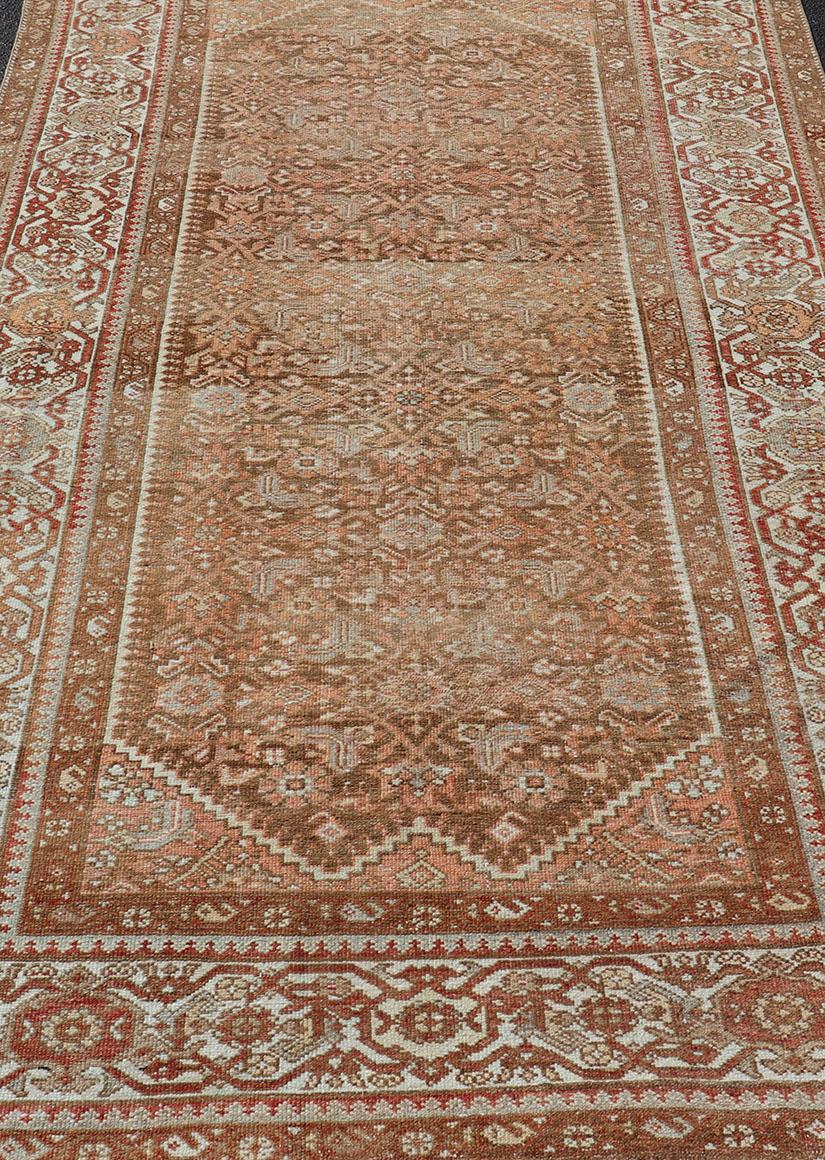 Hand-Knotted Earthy Tone Antique Hand Knotted Persian Hamadan Rug with All-Over Pattern For Sale