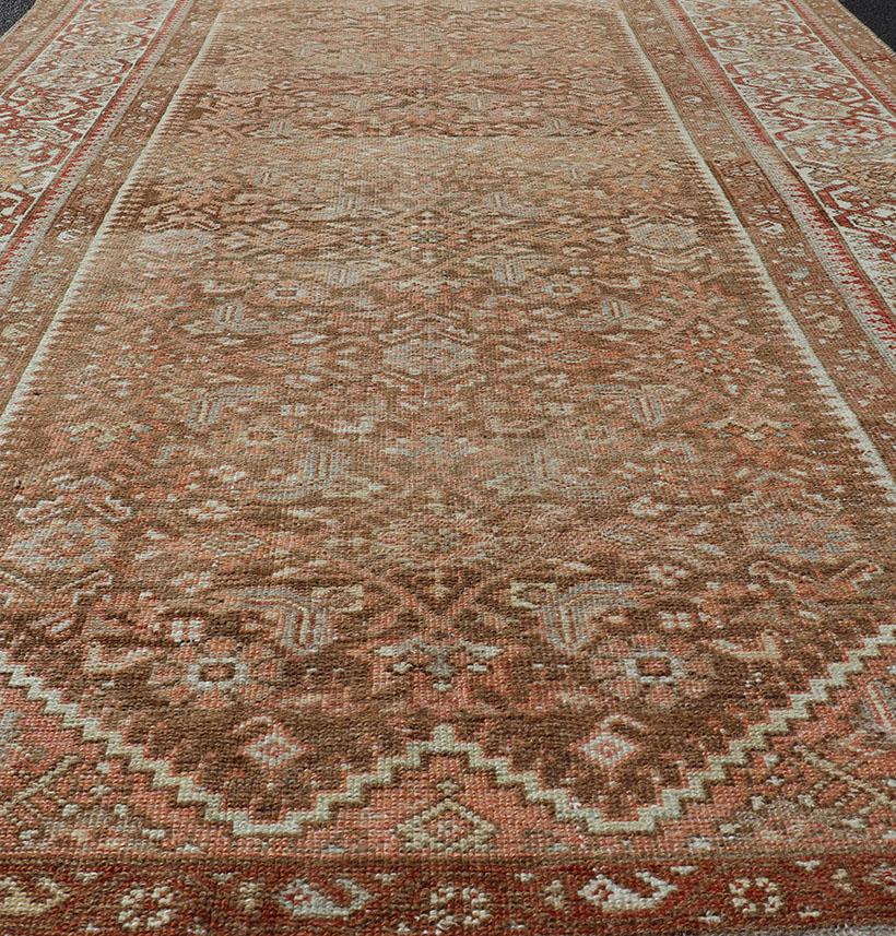 Earthy Tone Antique Hand Knotted Persian Hamadan Rug with All-Over Pattern In Good Condition For Sale In Atlanta, GA