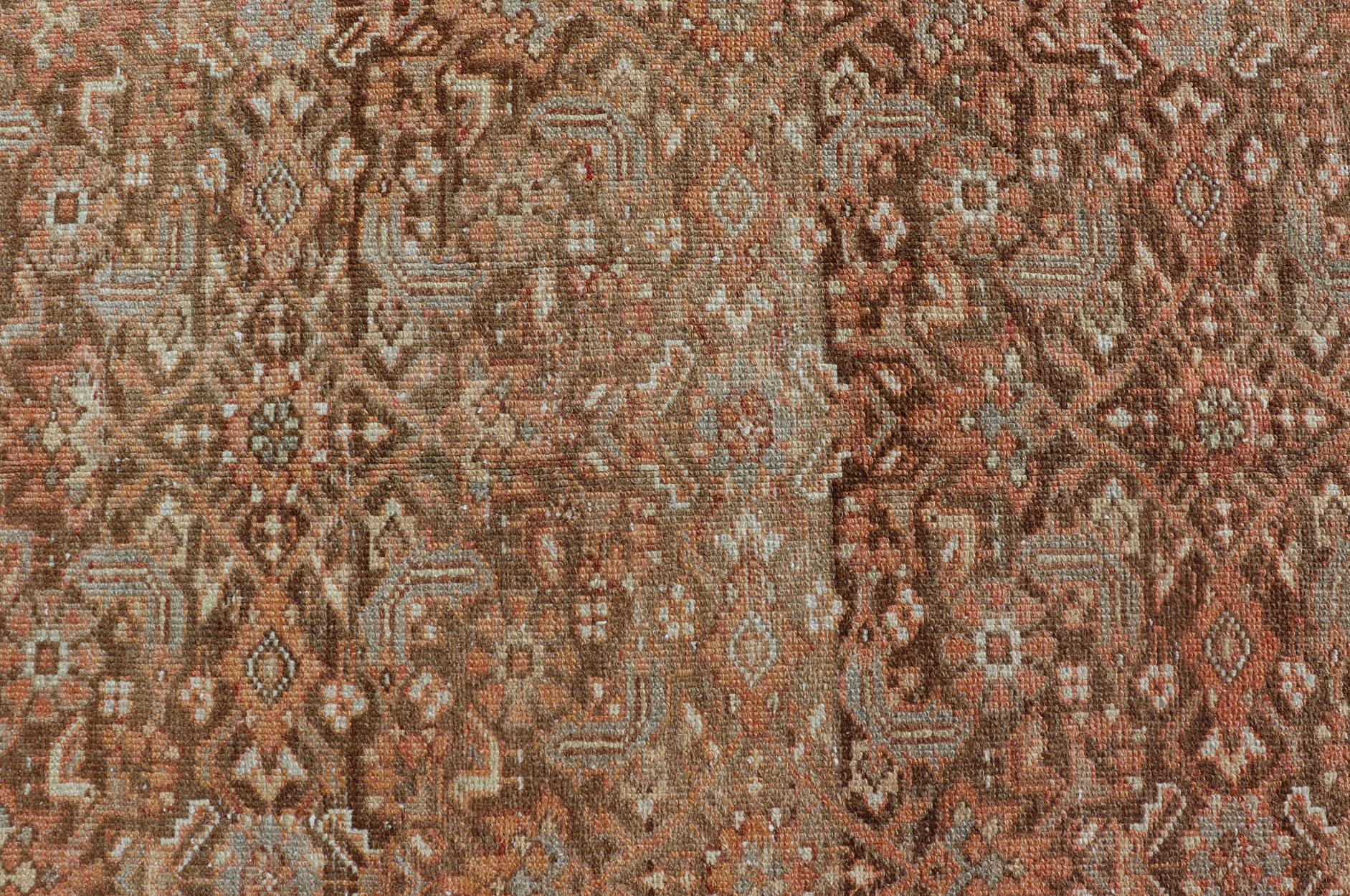 20th Century Earthy Tone Antique Hand Knotted Persian Hamadan Rug with All-Over Pattern For Sale