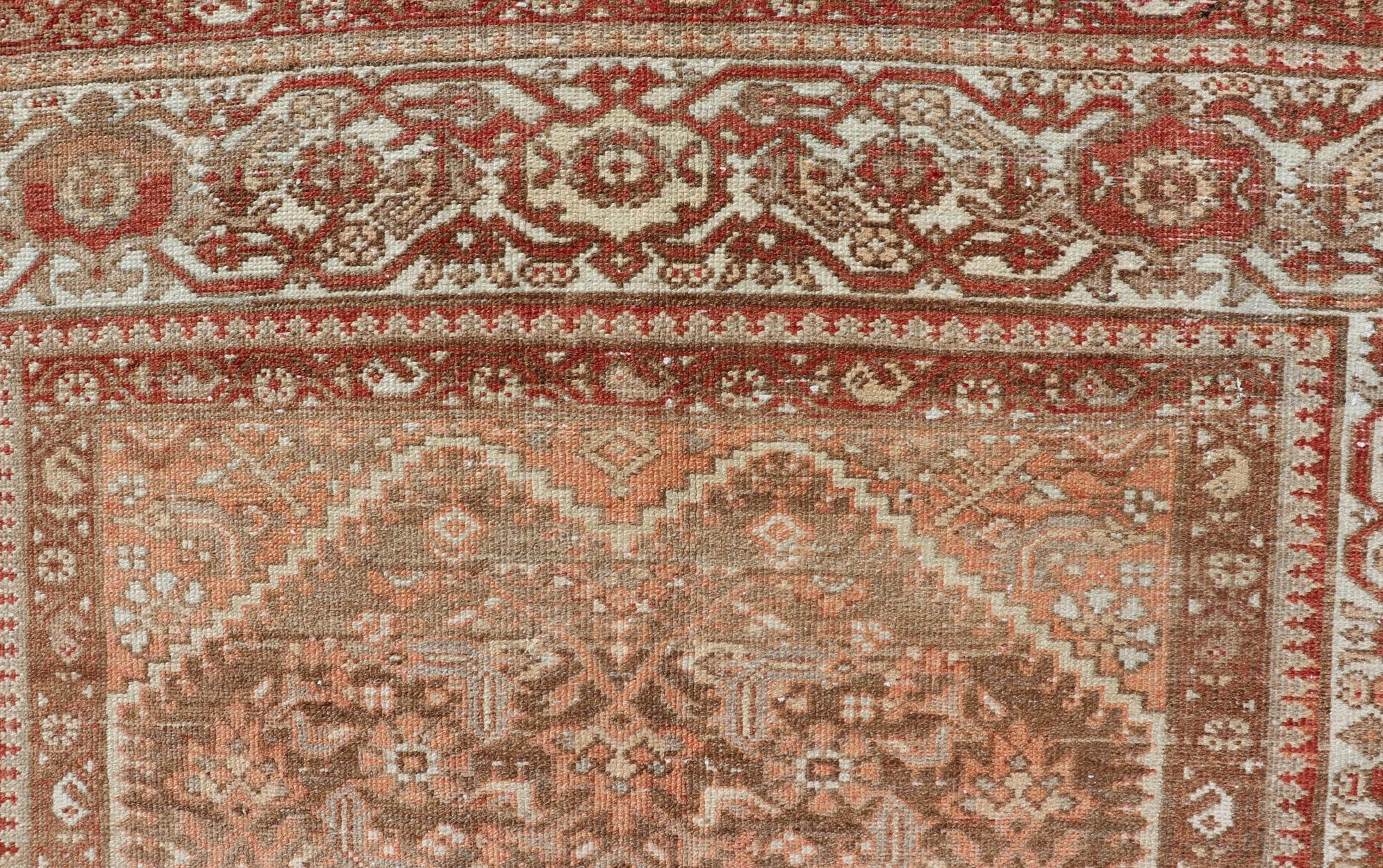 Wool Earthy Tone Antique Hand Knotted Persian Hamadan Rug with All-Over Pattern For Sale