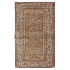 Tapis persan ancien noué à la main Hamadan de couleur terre avec motif sur toute sa surface