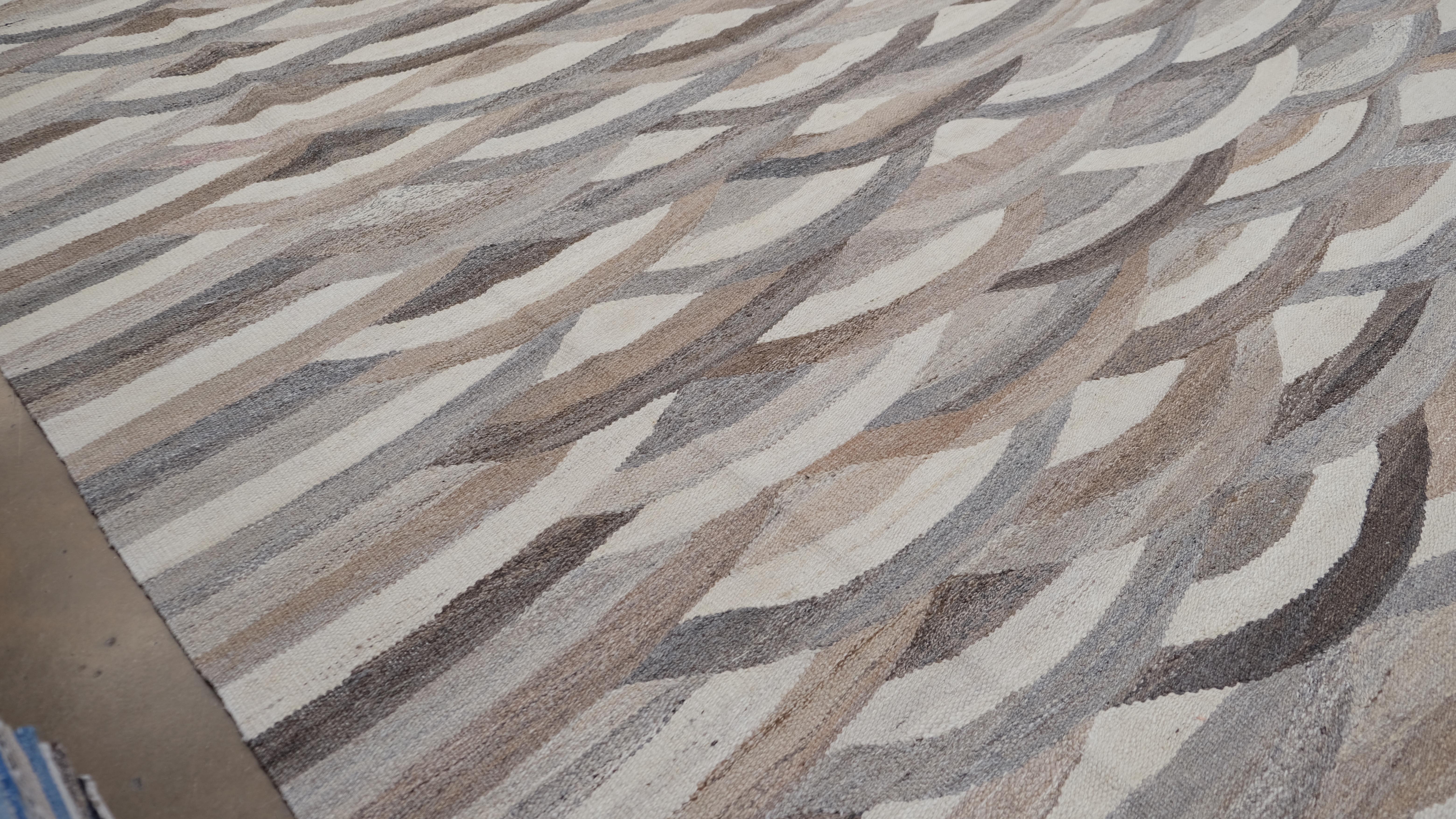 Kilim californiano de lana natural española en tonos terrosos 12'8''x15'5'' Afgano en venta