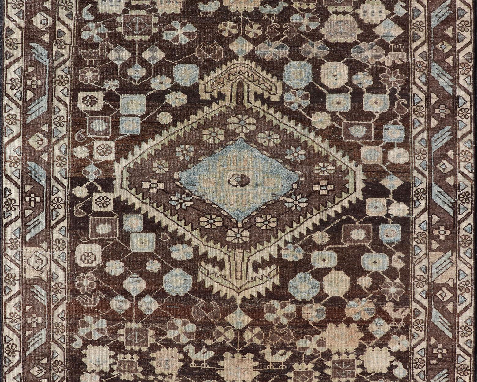Earthy Tone Vintage Persian Hamadan Rug with All-Over Pattern and Browns For Sale 4