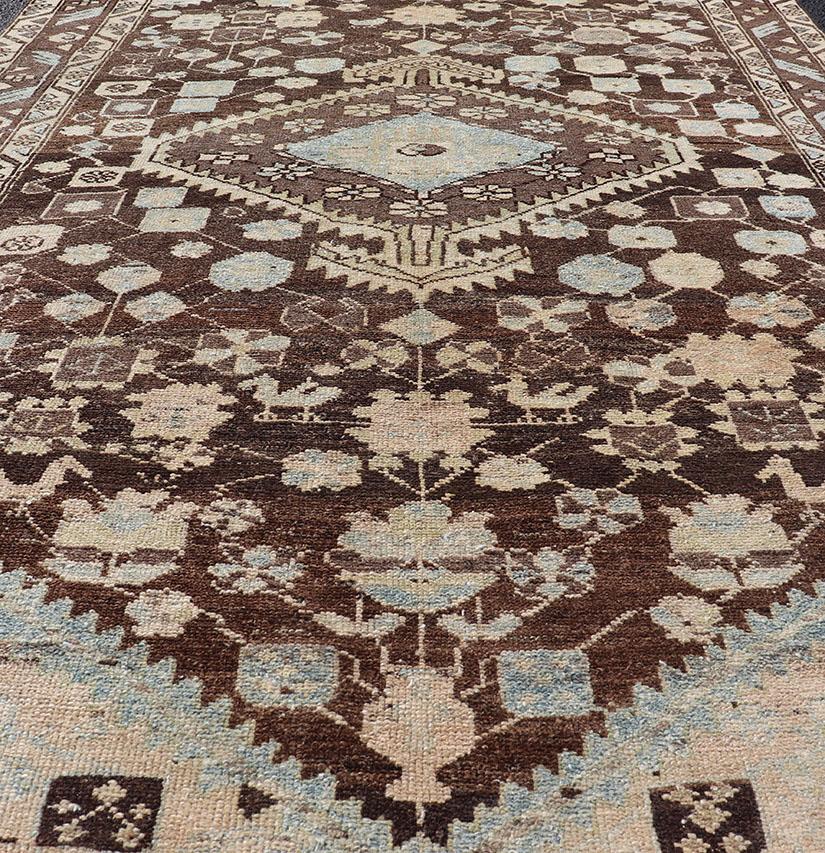Hand-Knotted Earthy Tone Vintage Persian Hamadan Rug with All-Over Pattern and Browns For Sale
