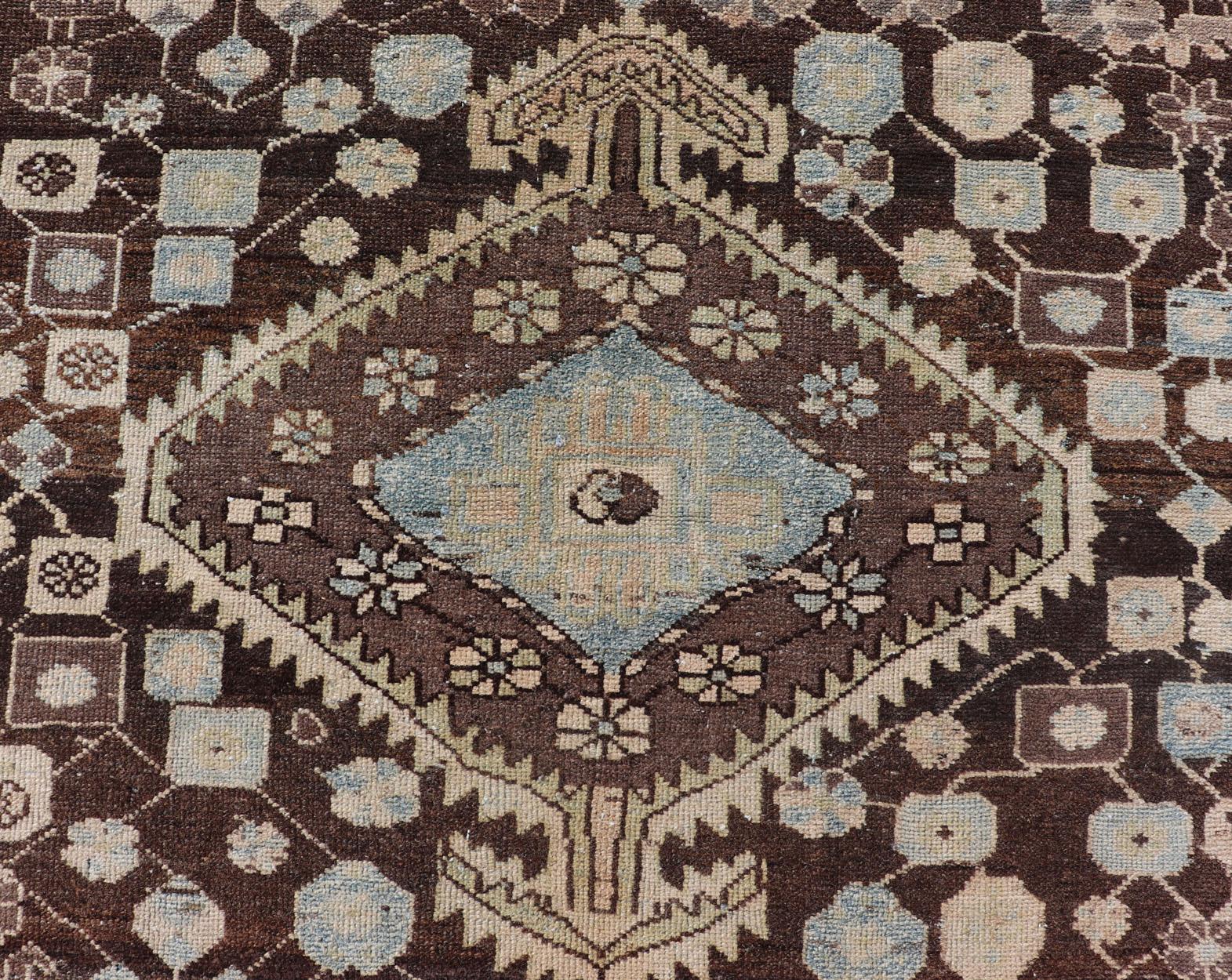 Earthy Tone Vintage Persian Hamadan Rug with All-Over Pattern and Browns In Good Condition For Sale In Atlanta, GA