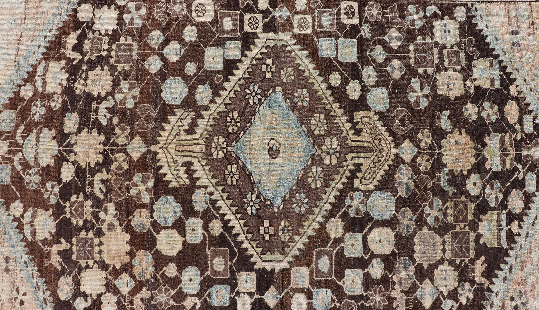 Earthy Tone Vintage Persian Hamadan Rug with All-Over Pattern and Browns For Sale 2