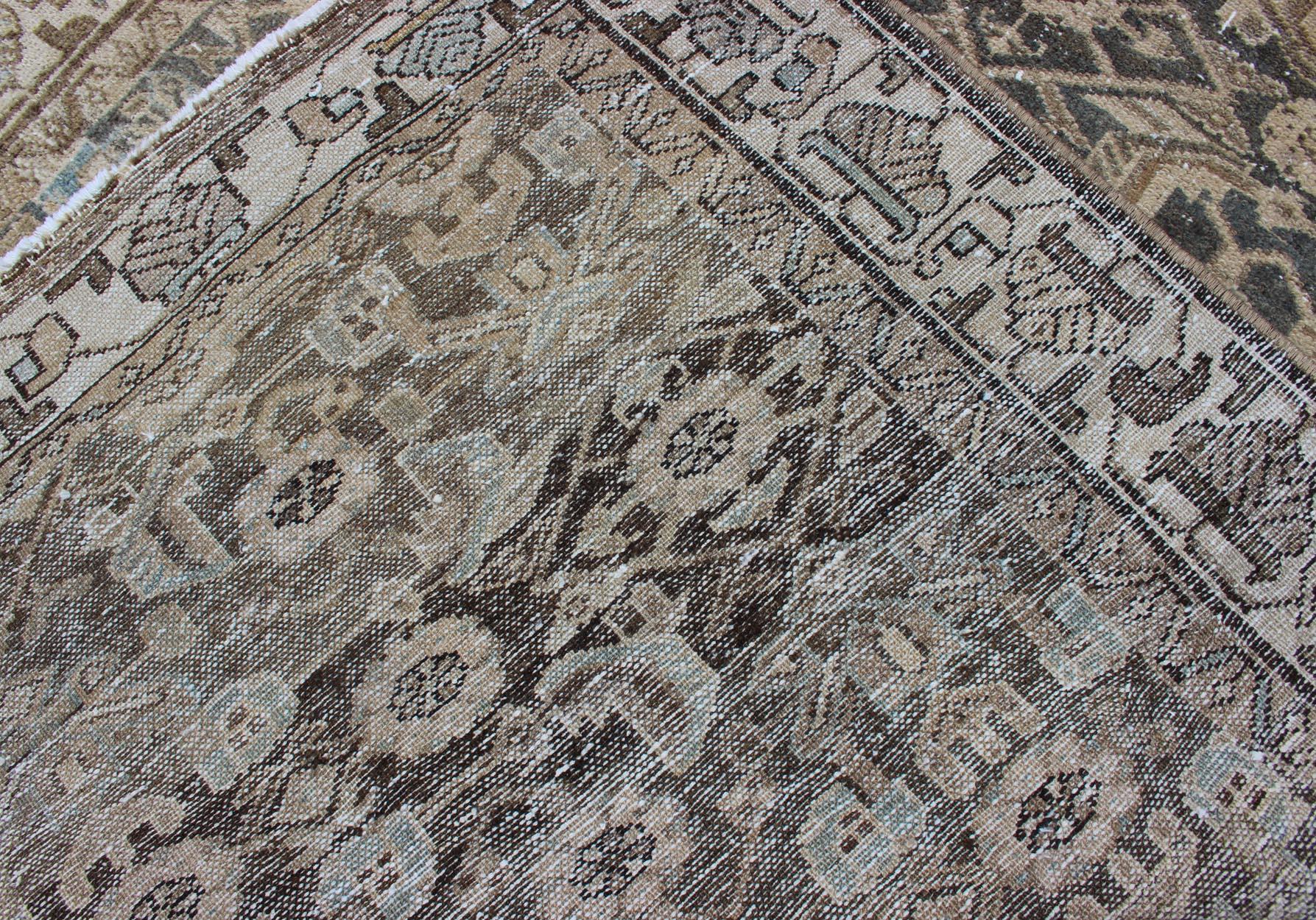 Distressed Antique Persian Hamadan Rug with All-Over Pattern and Gray Blue For Sale 2