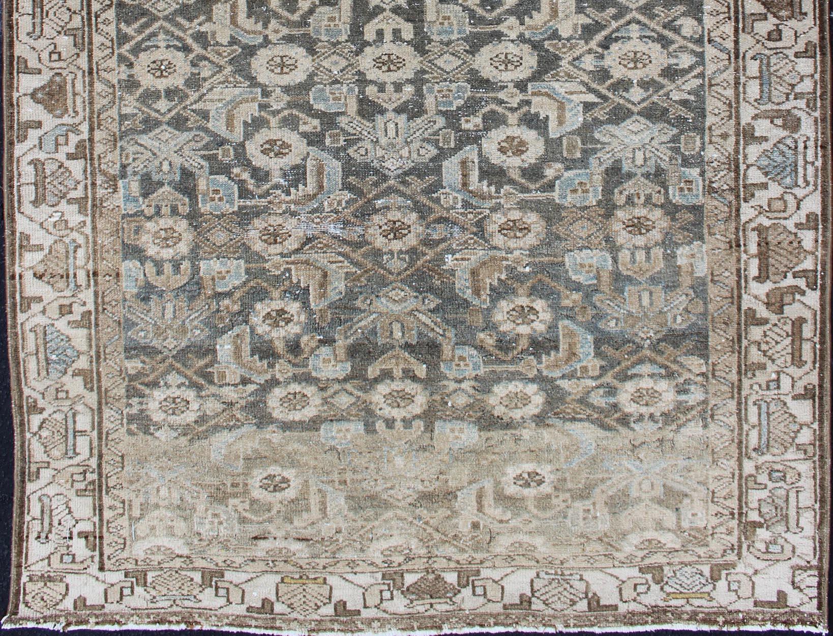 Distressed Antique Persian Hamadan Rug with All-Over Pattern and Gray Blue For Sale 3