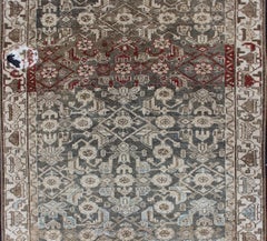 Distressed Antique Persian Hamadan Rug with All-Over Pattern and Gray Blue