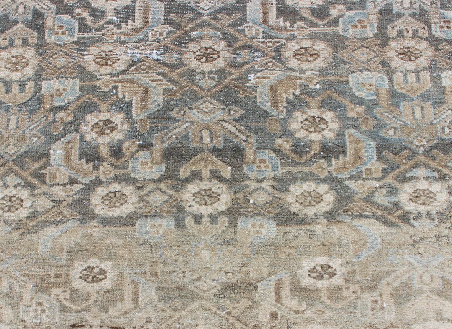 Early 20th Century Distressed Antique Persian Hamadan Rug with All-Over Pattern and Gray Blue For Sale