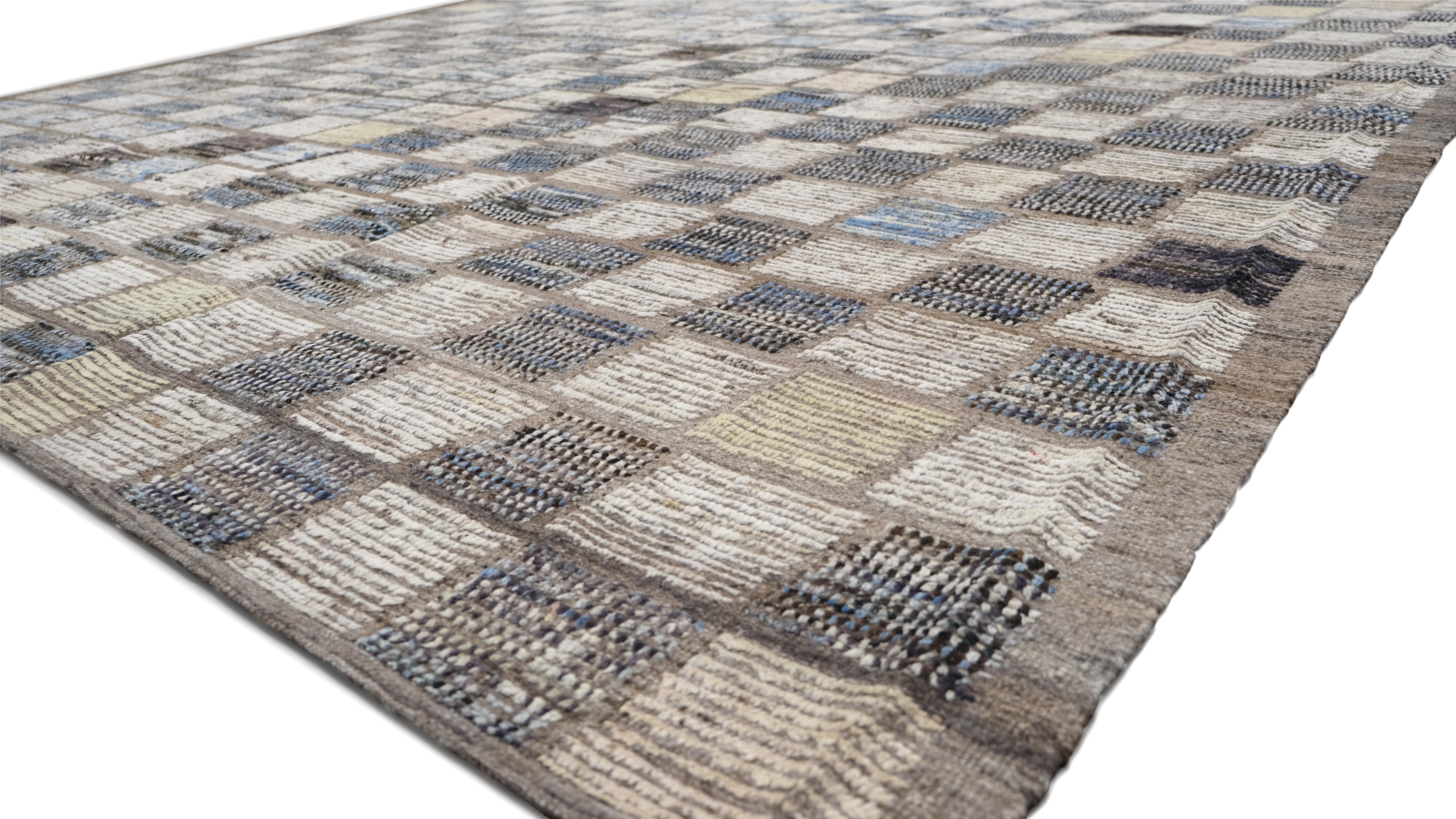 Earthy Toned Gradient Karierter Wollteppich mit geometrischem Muster 10'1''x13'6'' (Moderne) im Angebot