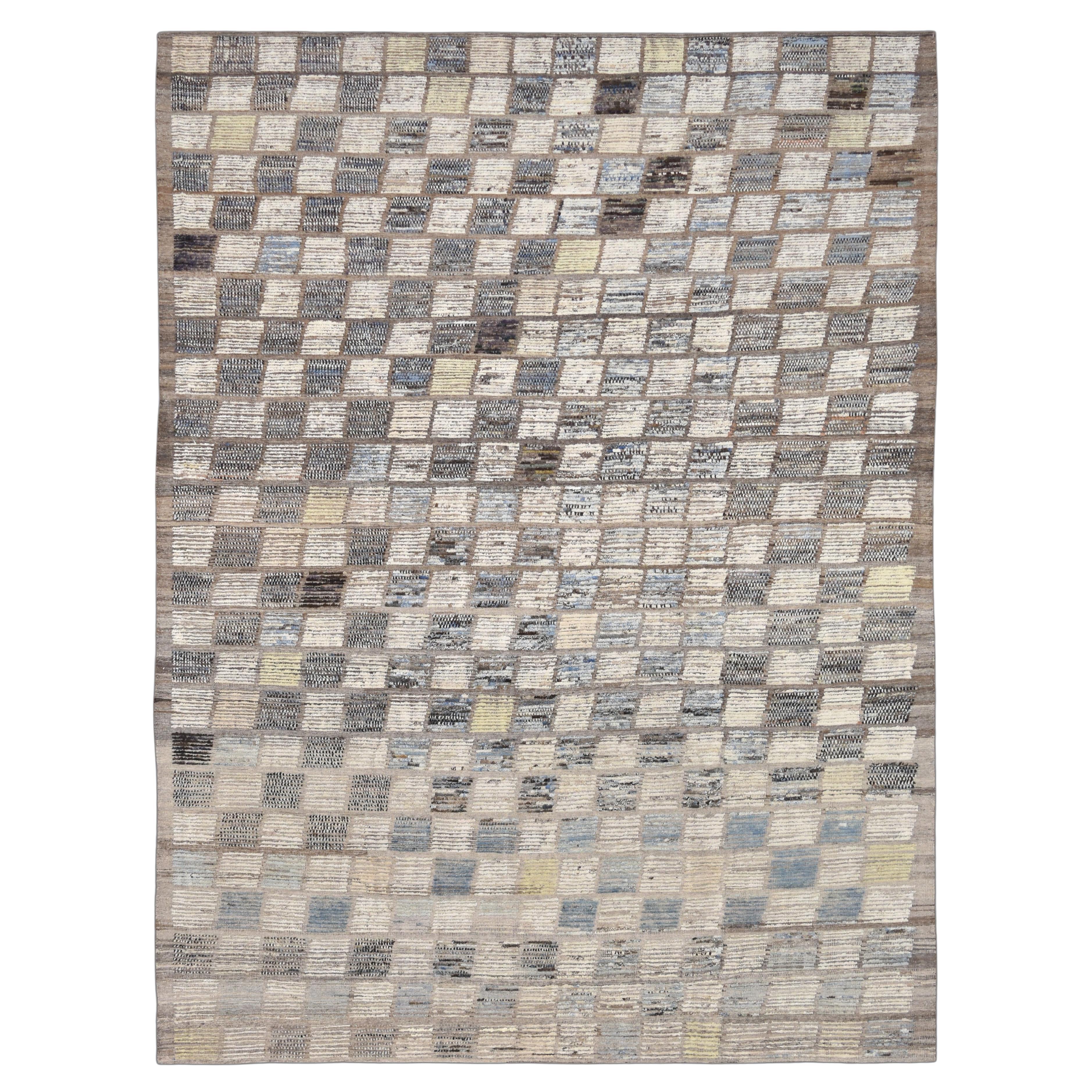 Tapis de laine à carreaux géométriques dégradés aux tons terreux 10'1''x13'6''