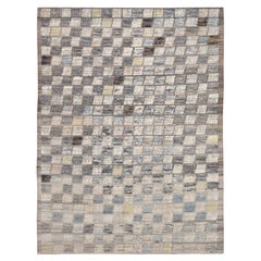Tapis de laine à carreaux géométriques dégradés aux tons terreux 10'1''x13'6''