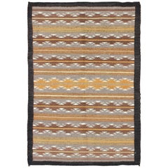 Vintage Earthy Tones USA Navajo Kilim rug with Black Border Tribal Design