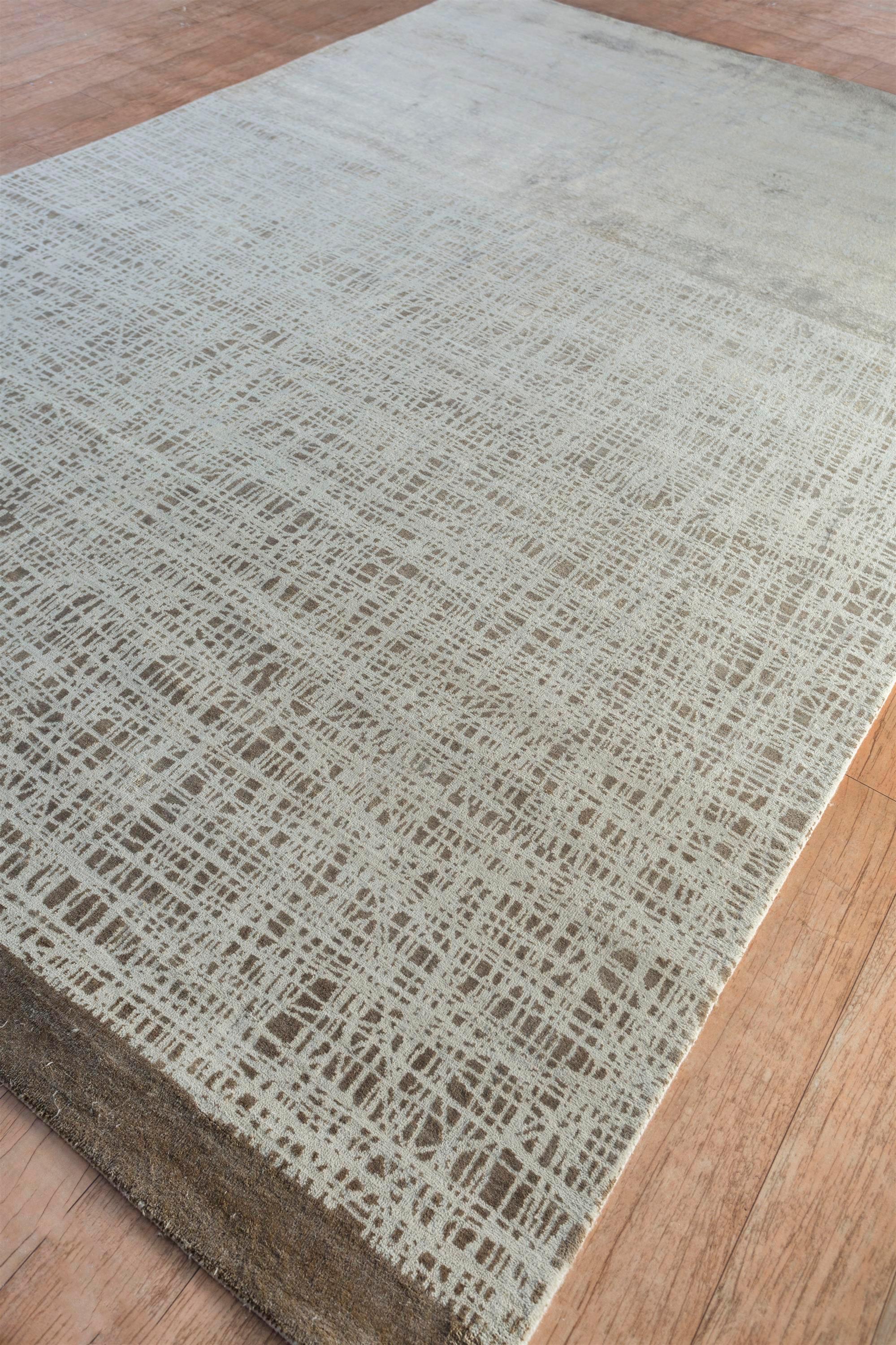 Modern Earthy Trellis Antique White & Natural Beige 240x300 cm Hand Knotted Rug For Sale